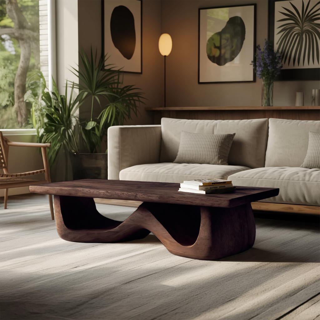 Artistic Sculptural Coffee Table Curved Base Design For Living