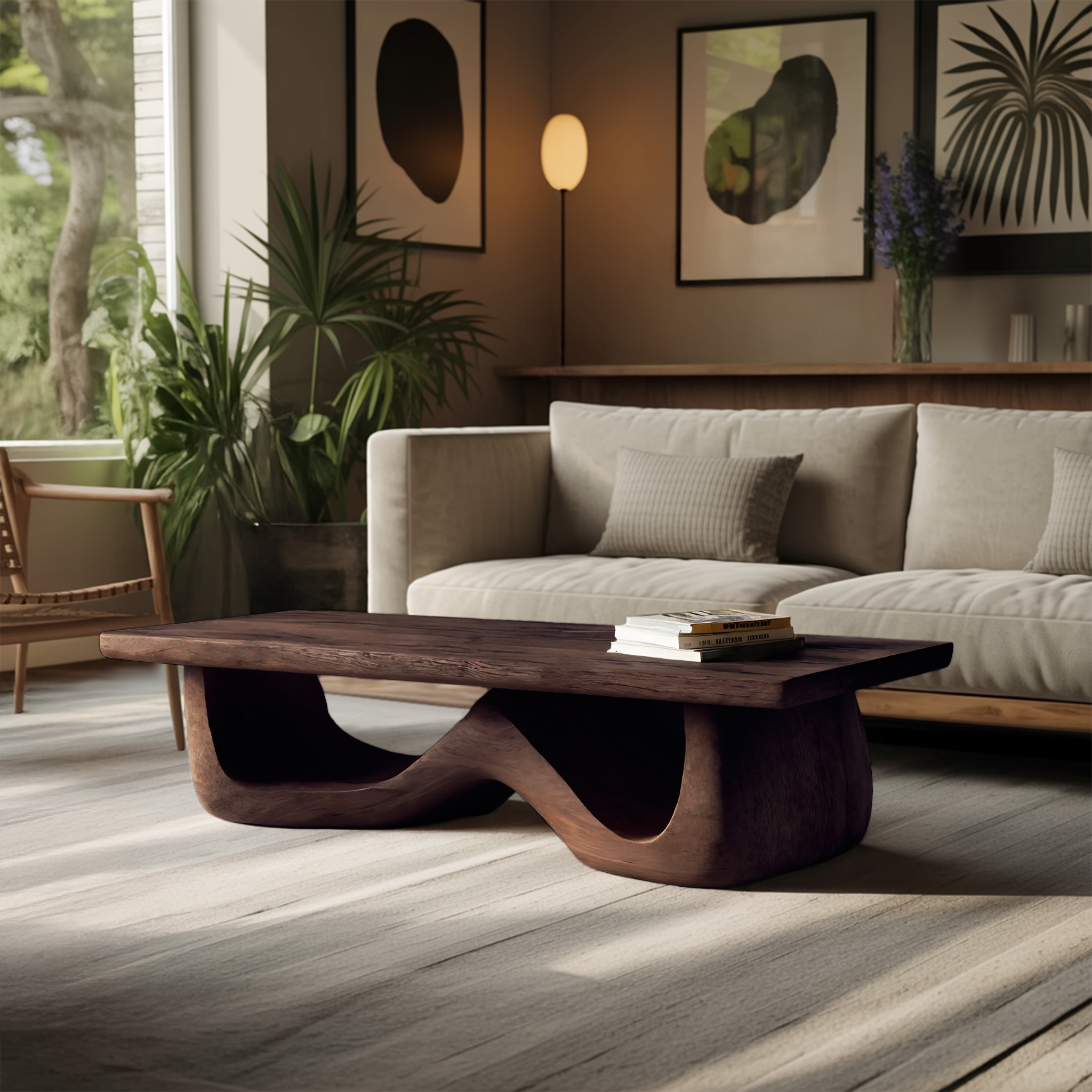 Artistic Sculptural Coffee Table Curved Base Design For Living