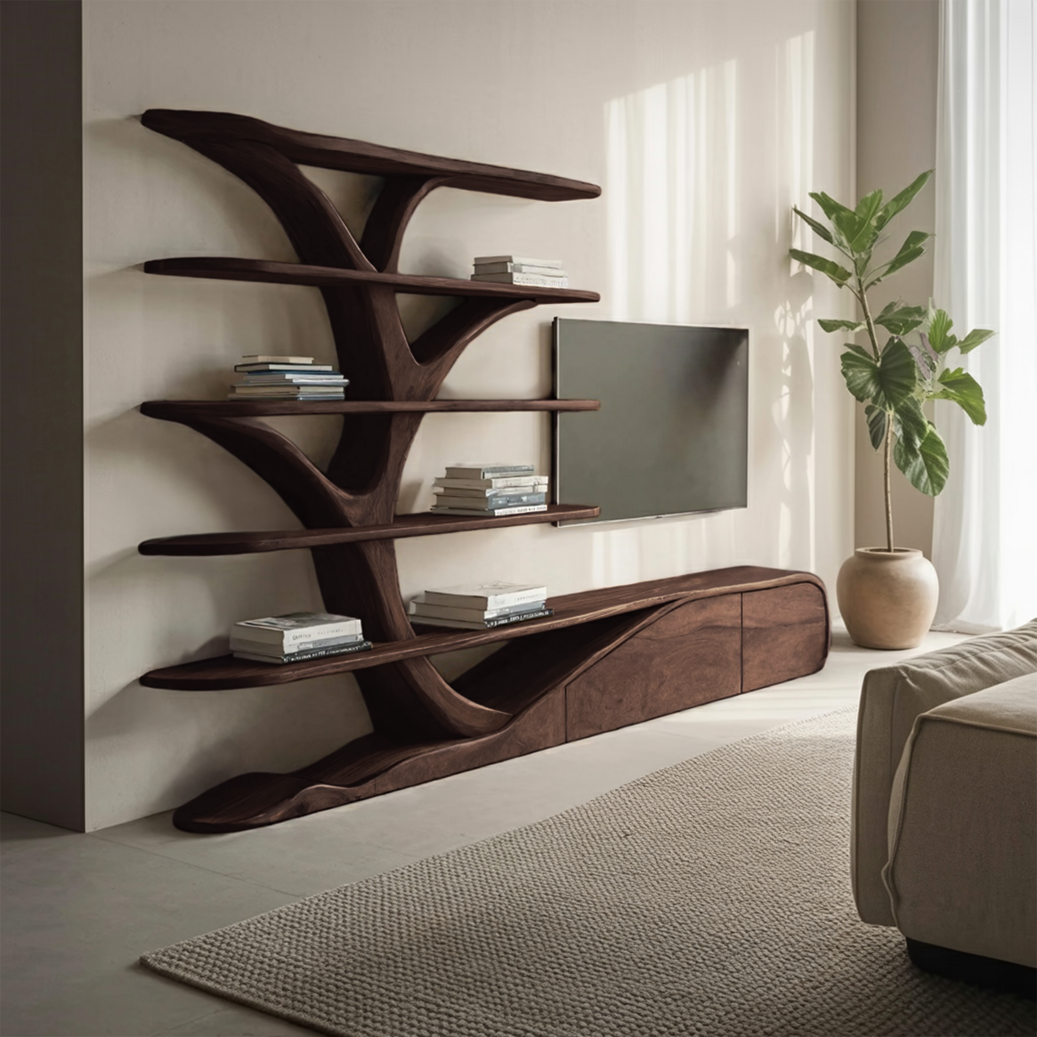 Modern Organic Tree Inspired Media Console For Living Room