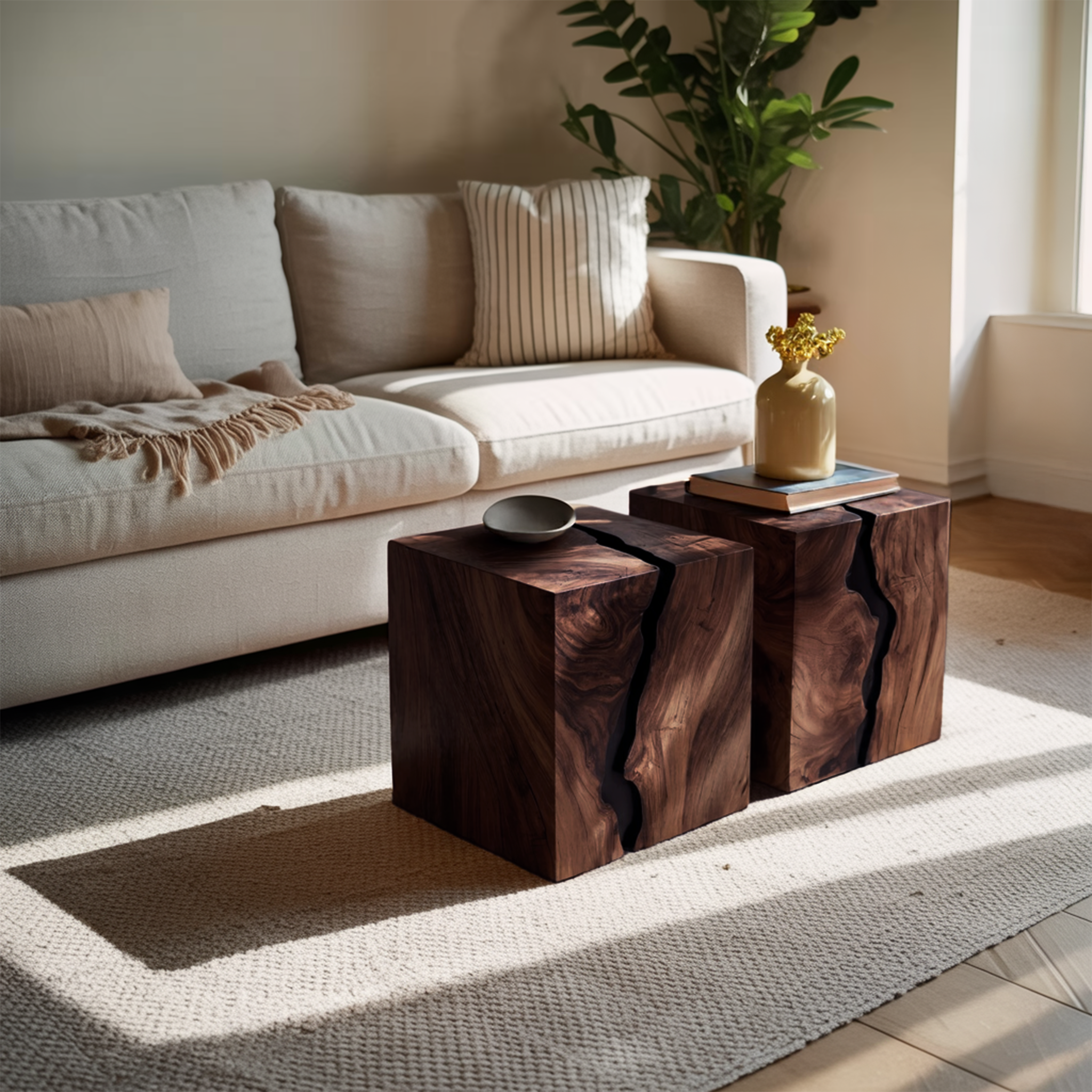 Handcrafted Solid Wood Low Coffee Table For Living Decor