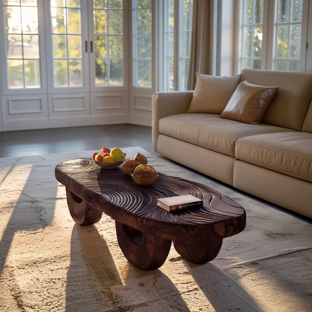Mid Century Irregular Wooden Coffee Table For Living Room Decor
