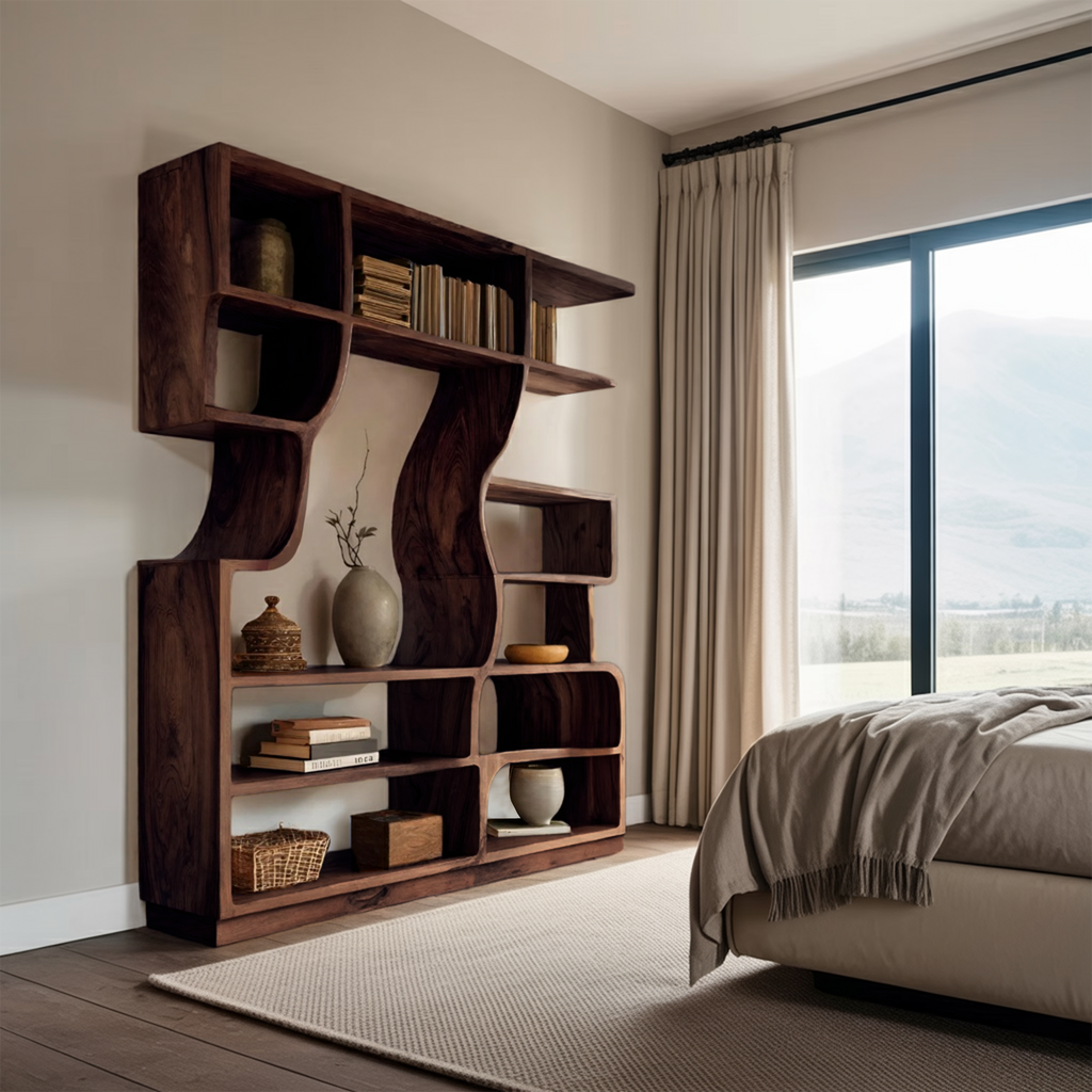 Artisan Carved Bookshelf For Modern Interior