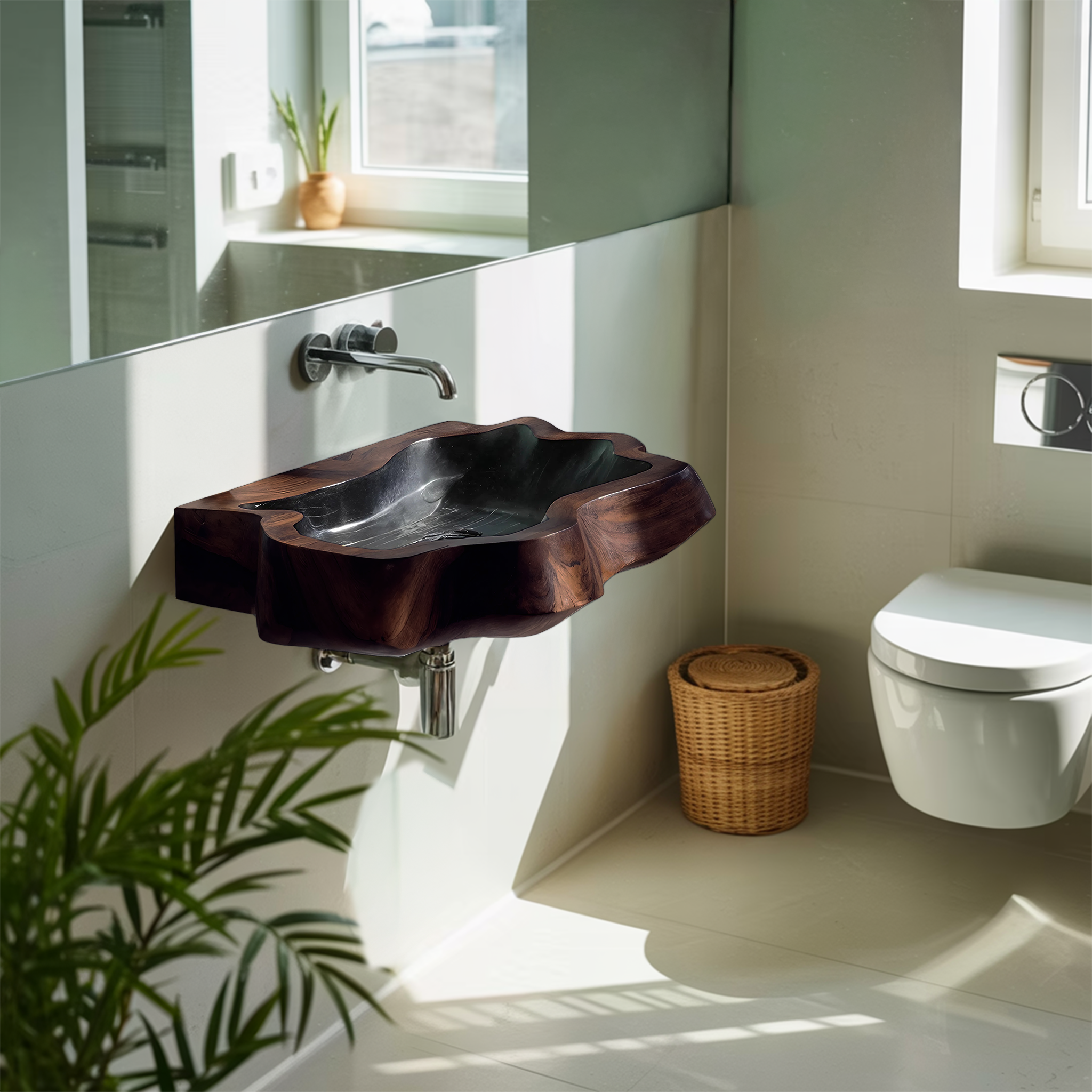 Farmhouse Wall Mounted Wooden Bathroom Sink For Classic Bathroom Design