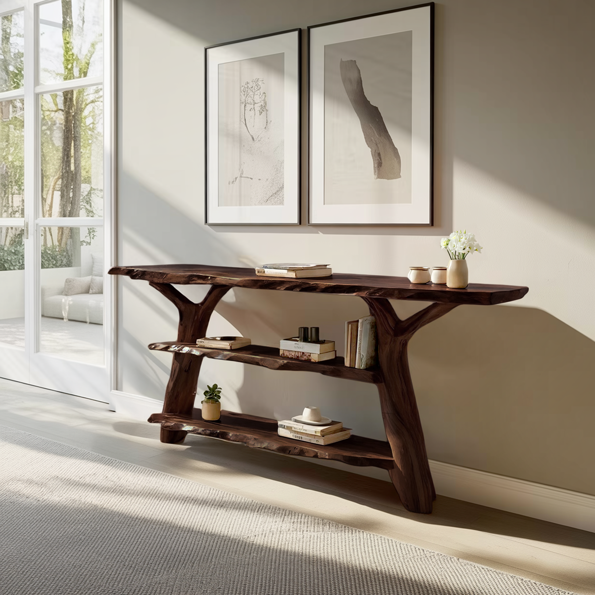 Handcrafted Live Edge Entryway Table For Modern Bedroom Home Design
