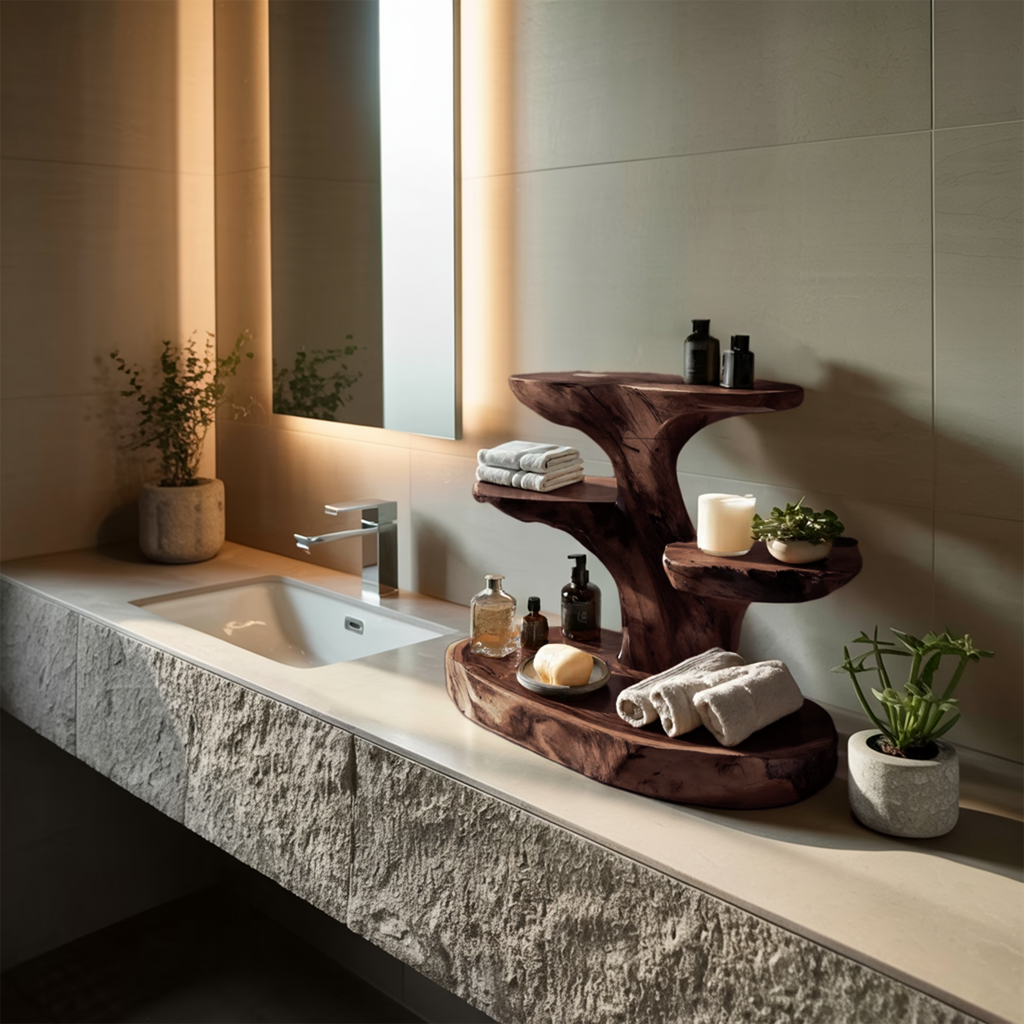Organic Multi Tier Bathroom Shelf For Spa