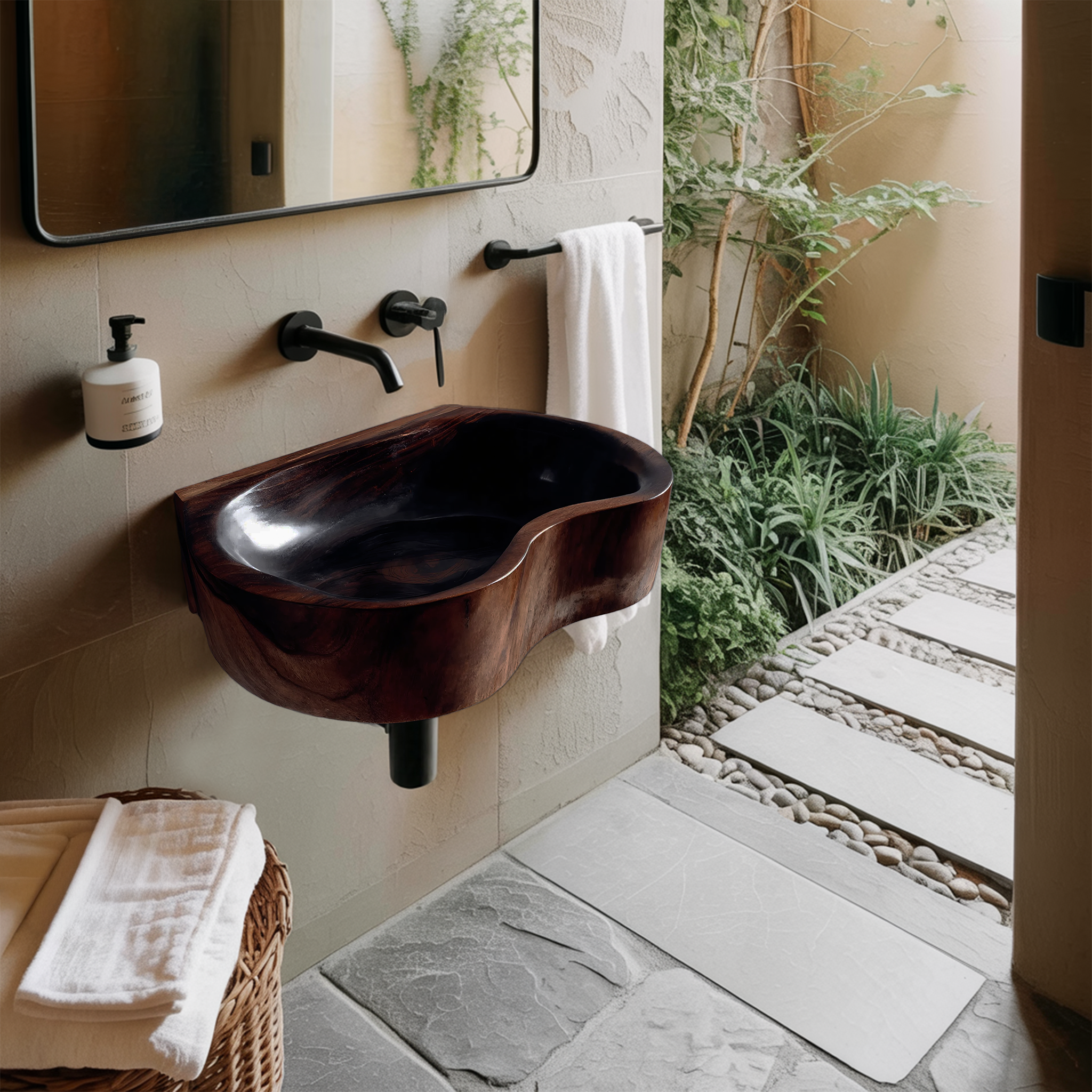 Mid Century Solid Wood Wash Basin For Elegant Bathroom Furniture Decor
