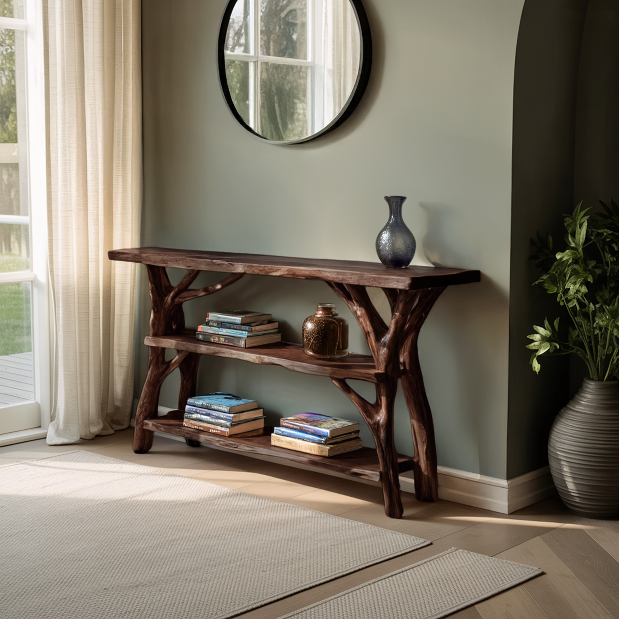 Farmhouse Wooden Live Edge Console Table For Rustic Living Room Decor