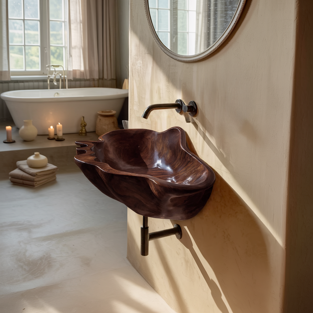 Handcrafted Solid Wood Wash Basin For Designer Furniture Decor Spaces