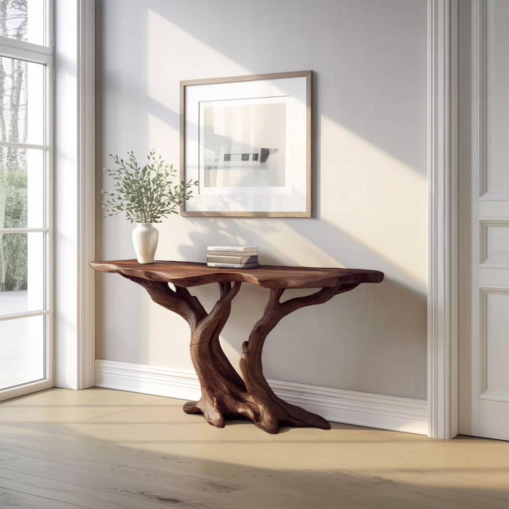 Modern Handcrafted Wooden Live Edge Console Table For Bedroom Decor
