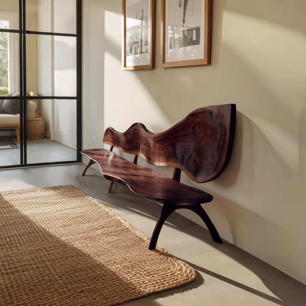 Live Edge Solid Wood Bench For Entryway Sitting Area