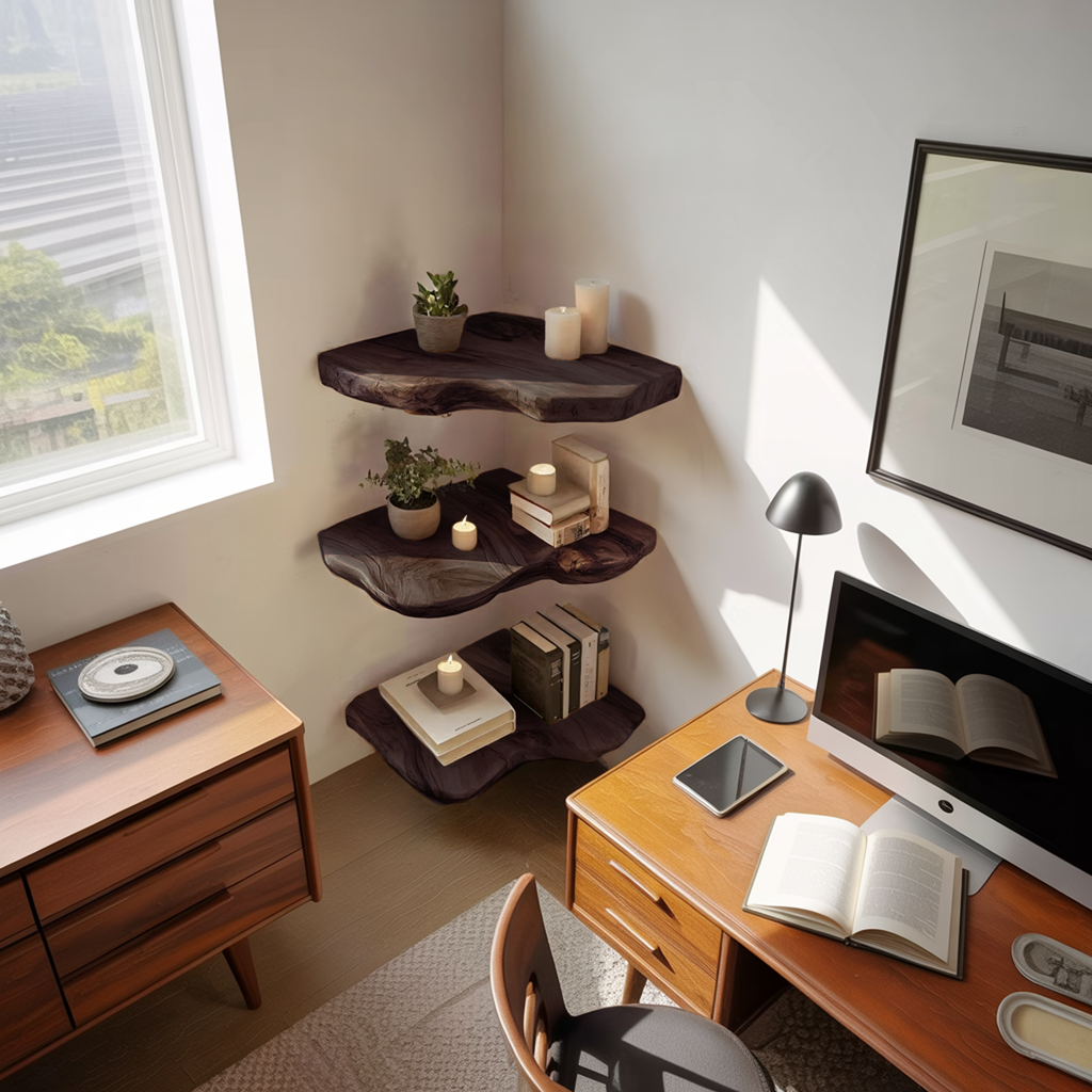 Modern Solid Wood Corner Shelf For Entryway Design And Display