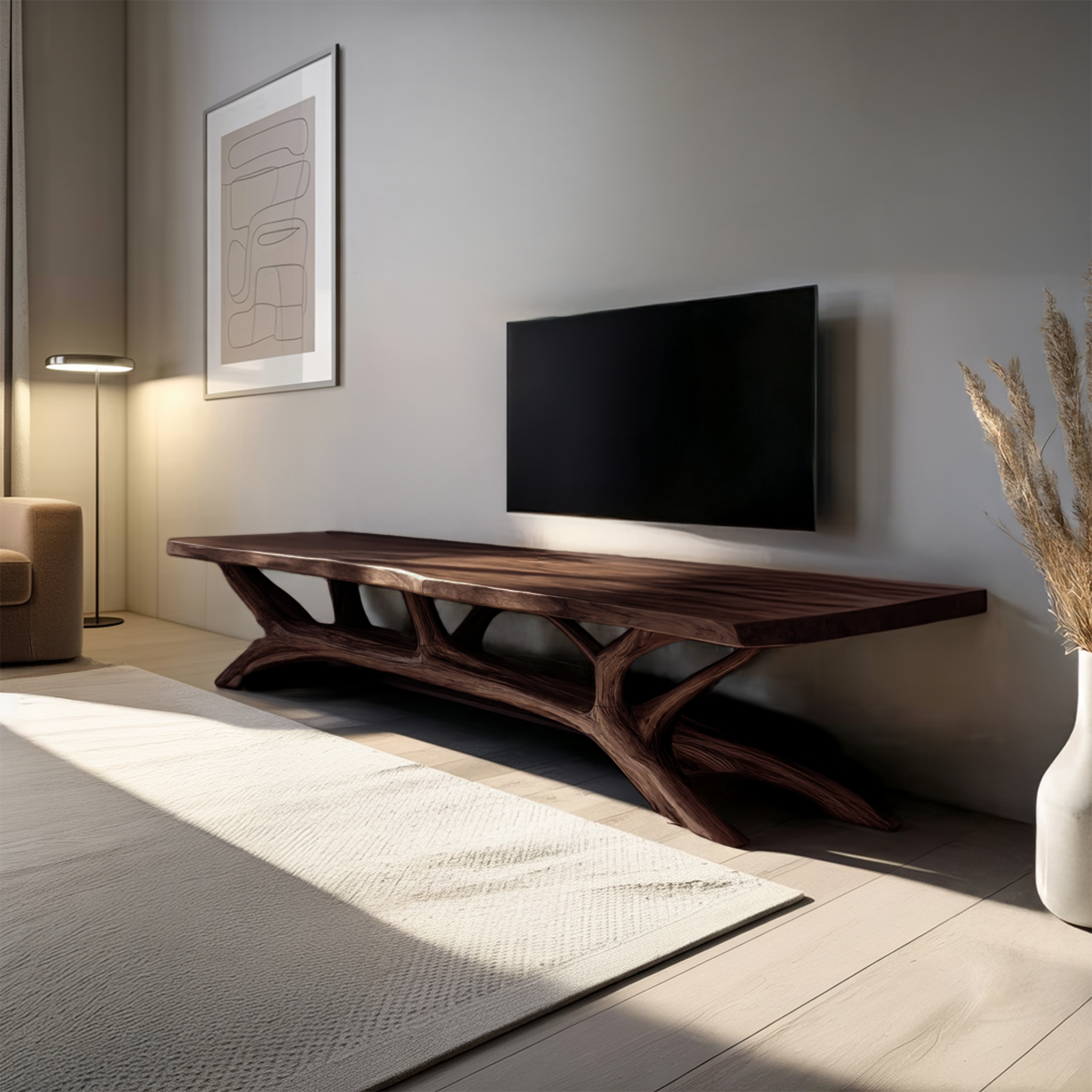 Modern Wooden Live Edge TV Console For Entryway And Living Room