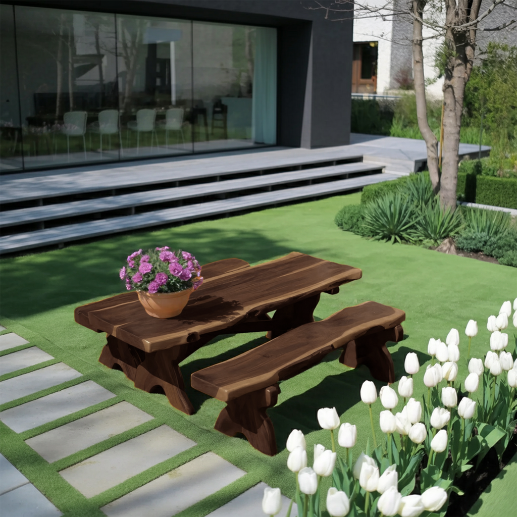 Rustic Outdoor Picnic Table And Bench Set For Garden