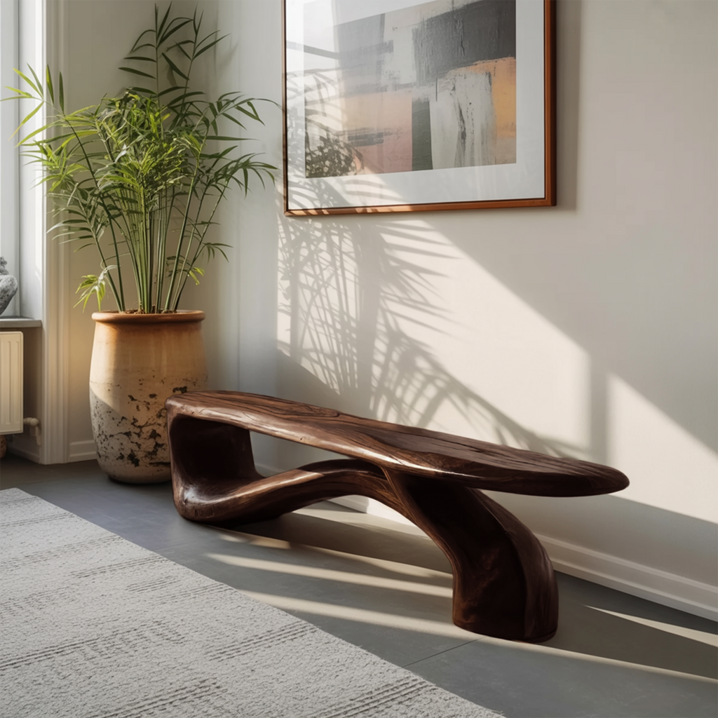 Handcrafted Organic Form Bench For Entryway