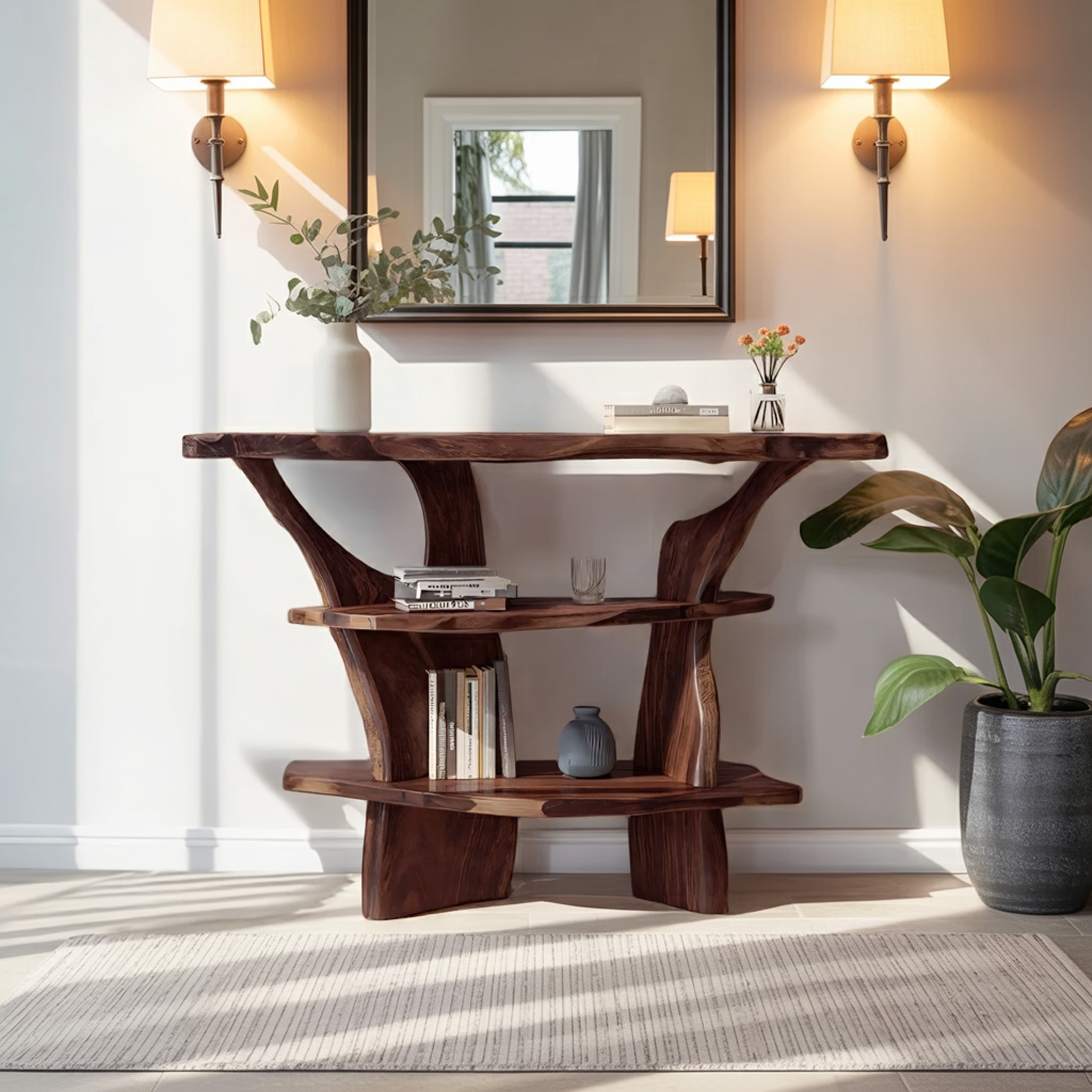 Handcrafted Solid Wood Console Table For Rustic Entryway Interior Style