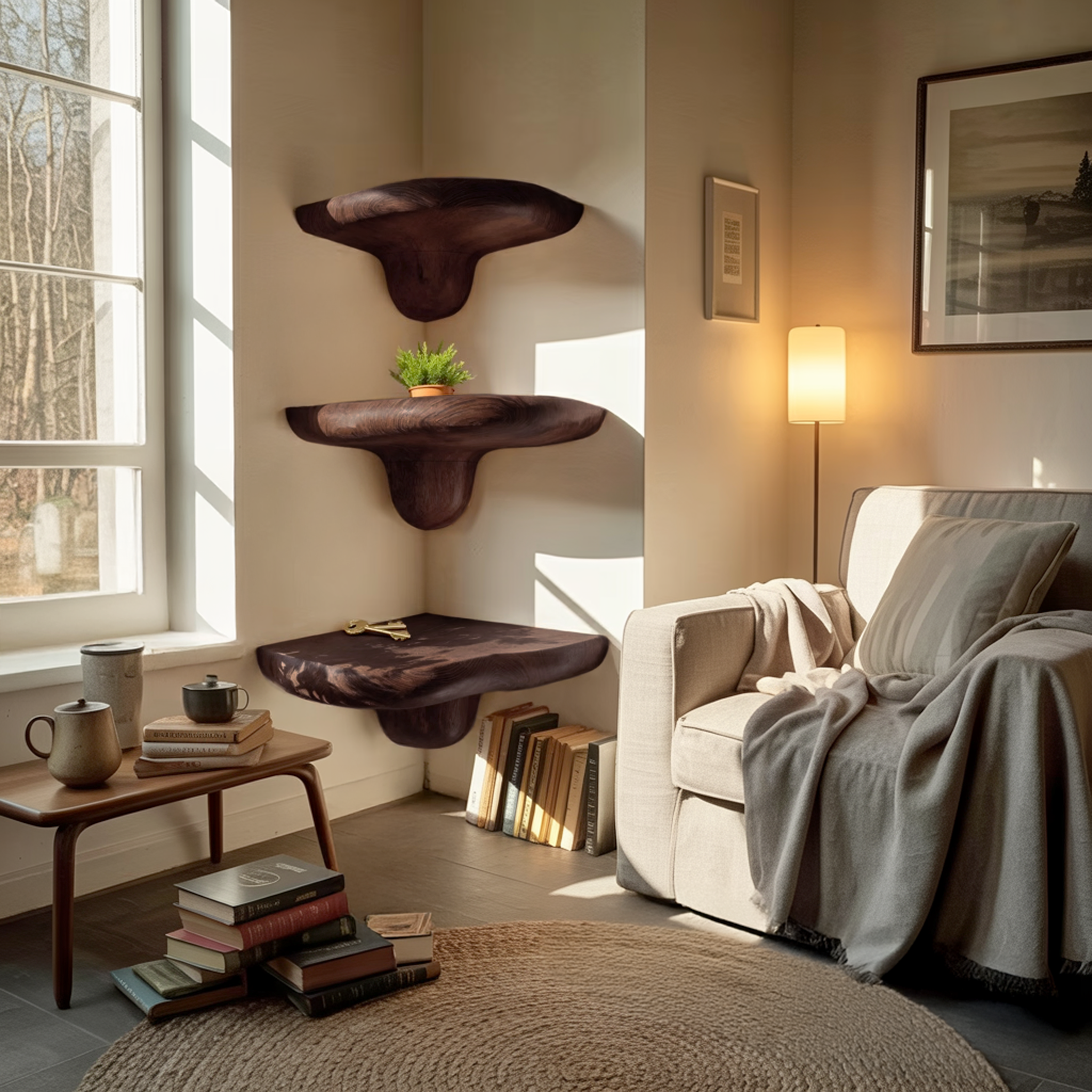 Farmhouse Handcrafted Wooden Mushroom Shelf For Entryway Design