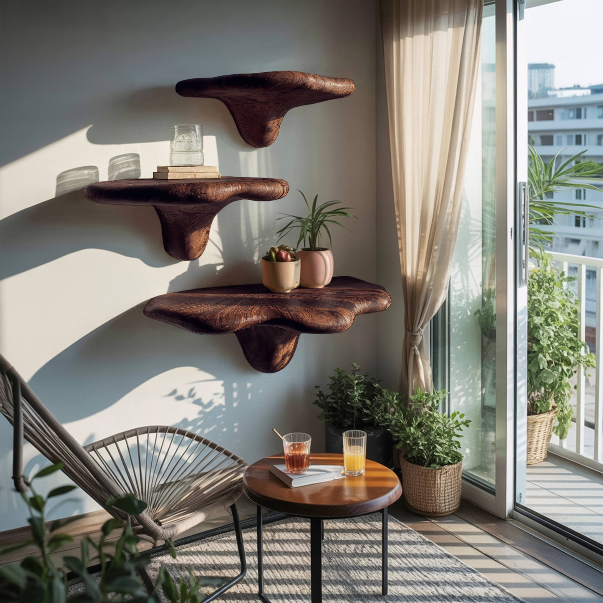 Farmhouse Live Edge Mushroom Shelf For Natural Furniture Decor Style