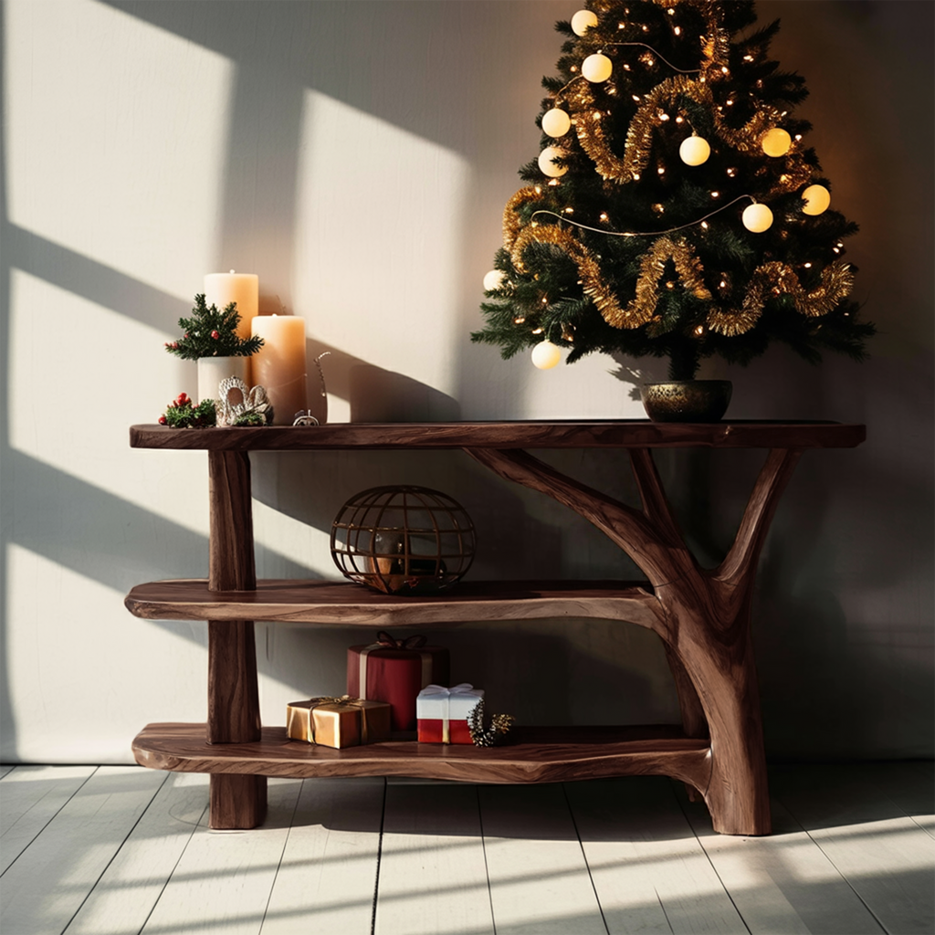 Farmhouse Wooden Live Edge Console Table For Holiday Living Room Decor