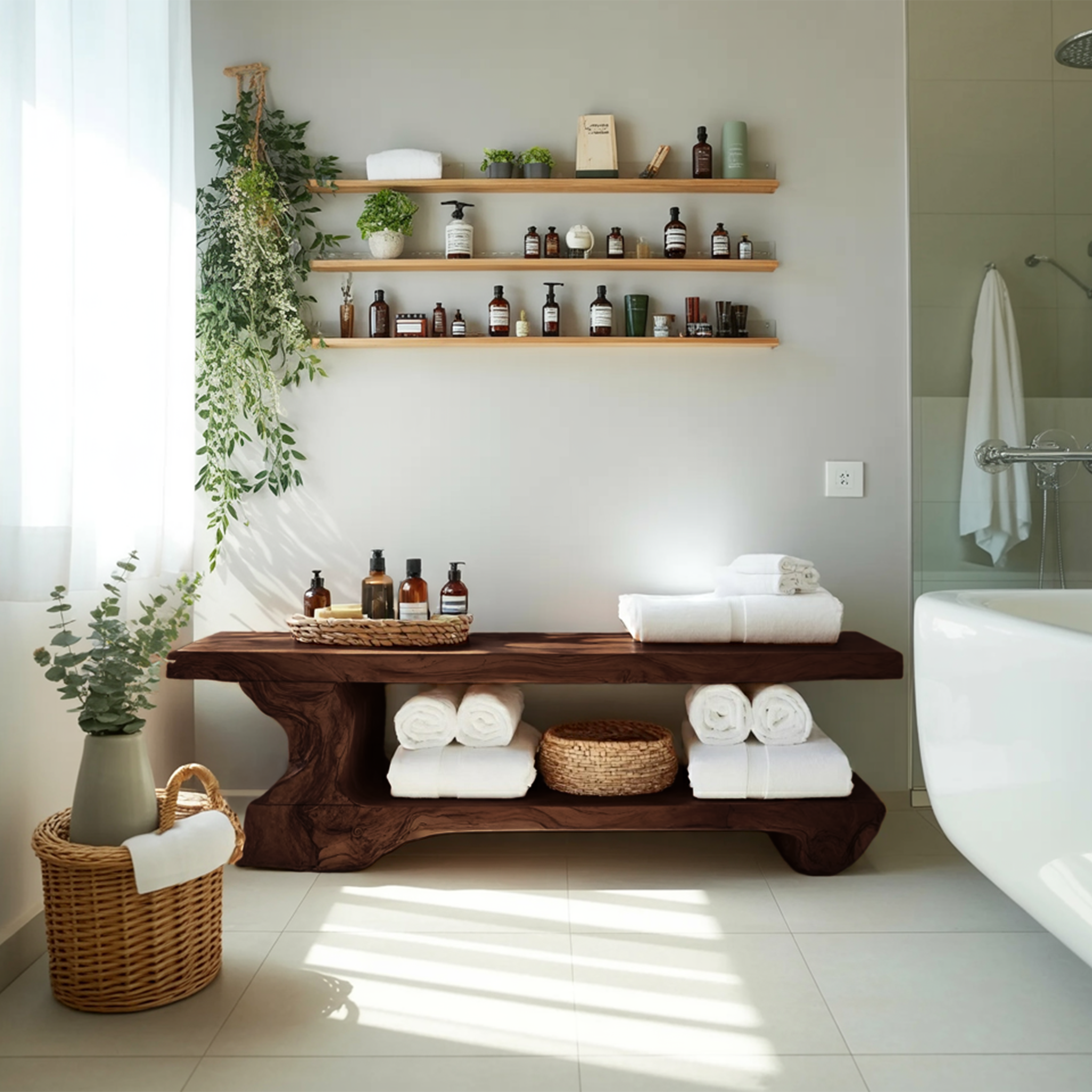 Organic Bath Bench For Bathroom Or Wellness Retreat Interior