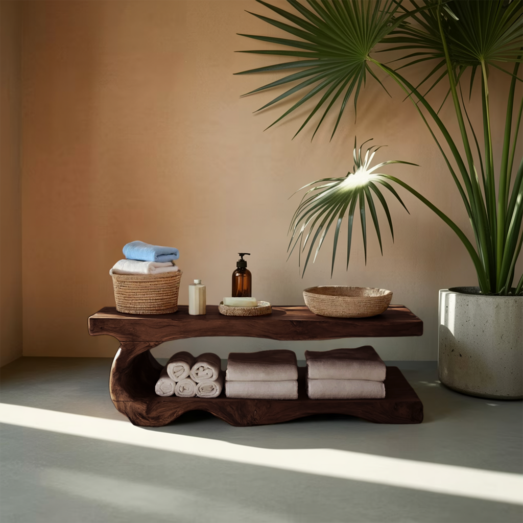 Organic Bath Bench With Storage Shelf For Bathroom