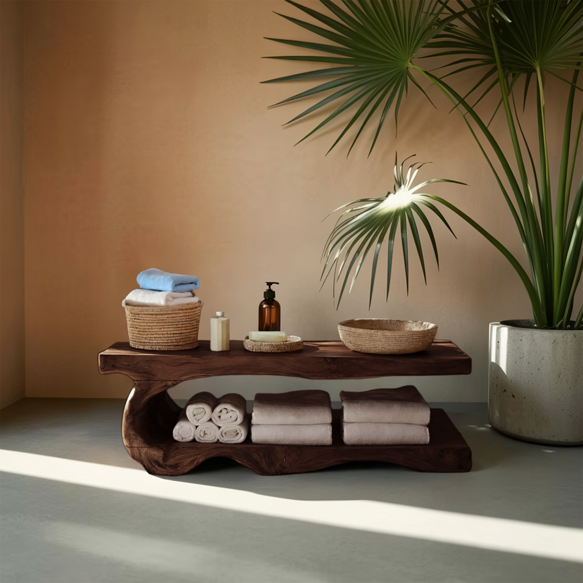 Organic Bath Bench With Storage Shelf For Bathroom