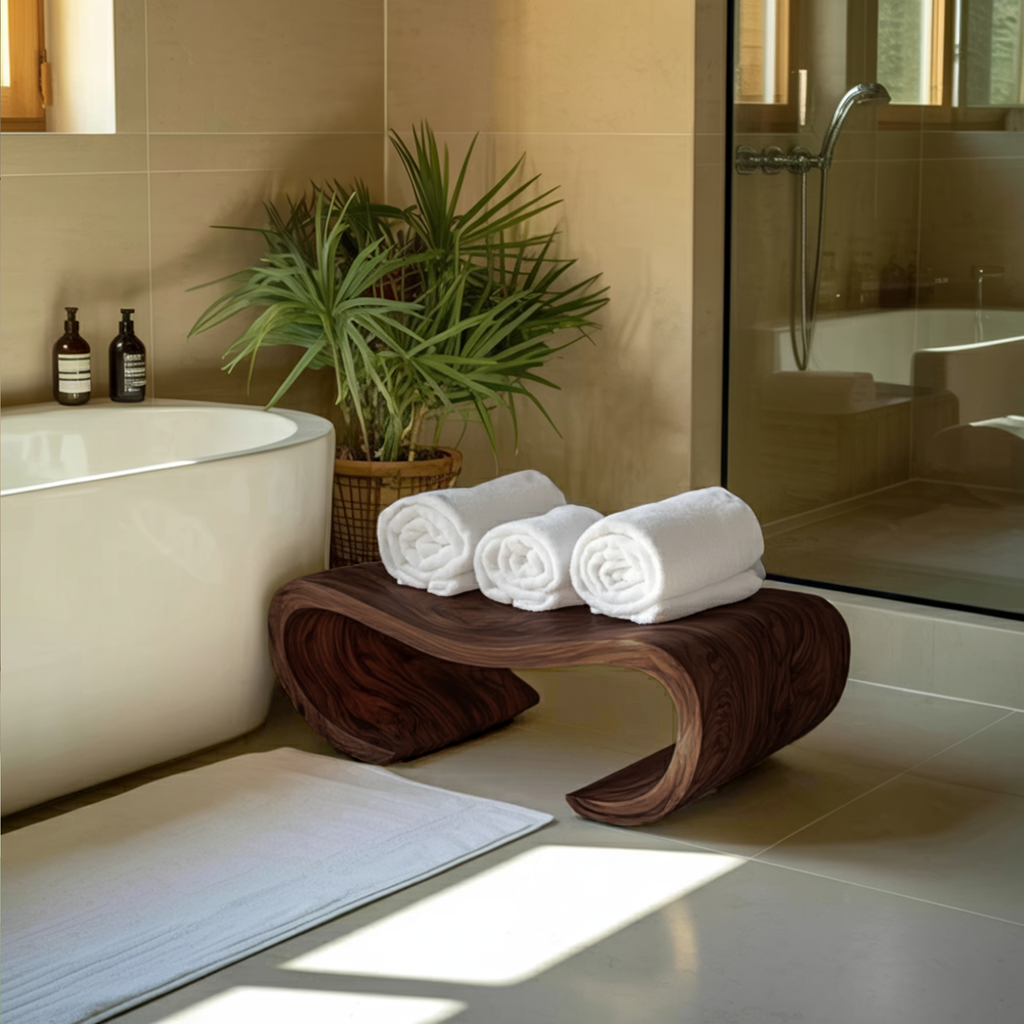 Modern Organic Curved Shower Bench For Spa Or Bathroom