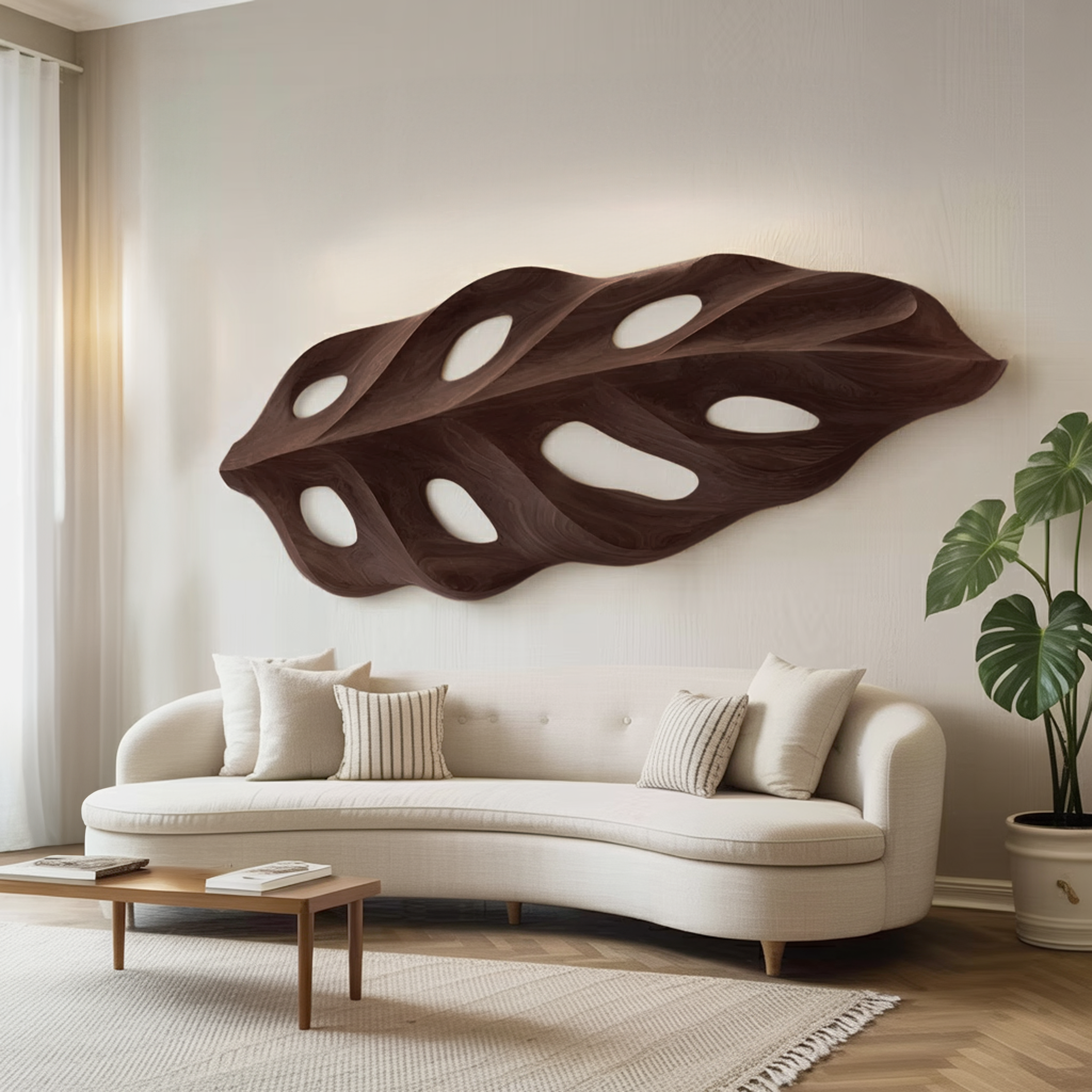 Organic Wall Art With Leaf Panel Design For Living Room
