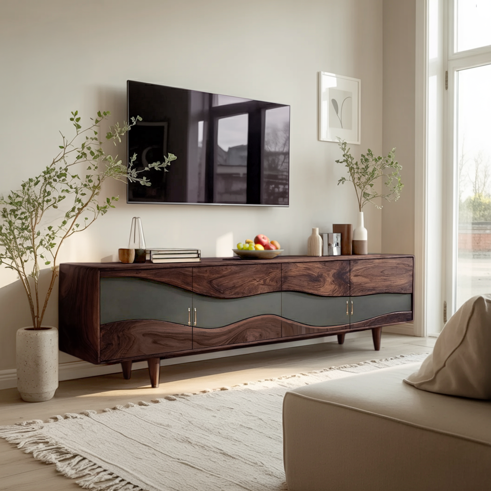 Mid Century Live Edge TV Cabinet For Luxury Living