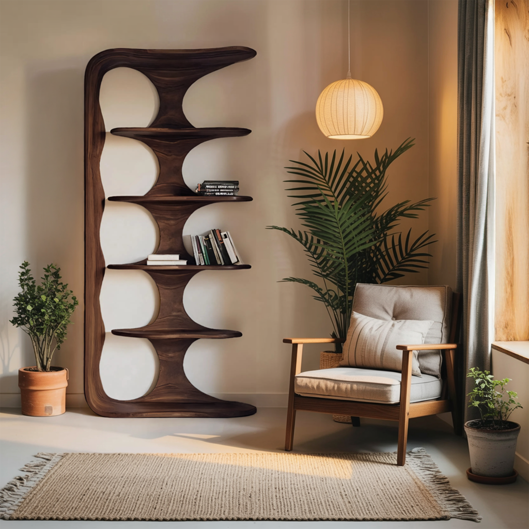 Contemporary Sculptural Vertical Bookshelf For Living Room