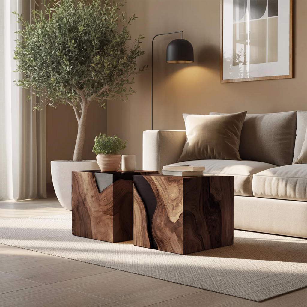 Farmhouse Wooden Cube Coffee Table For Farmhouse Living Room