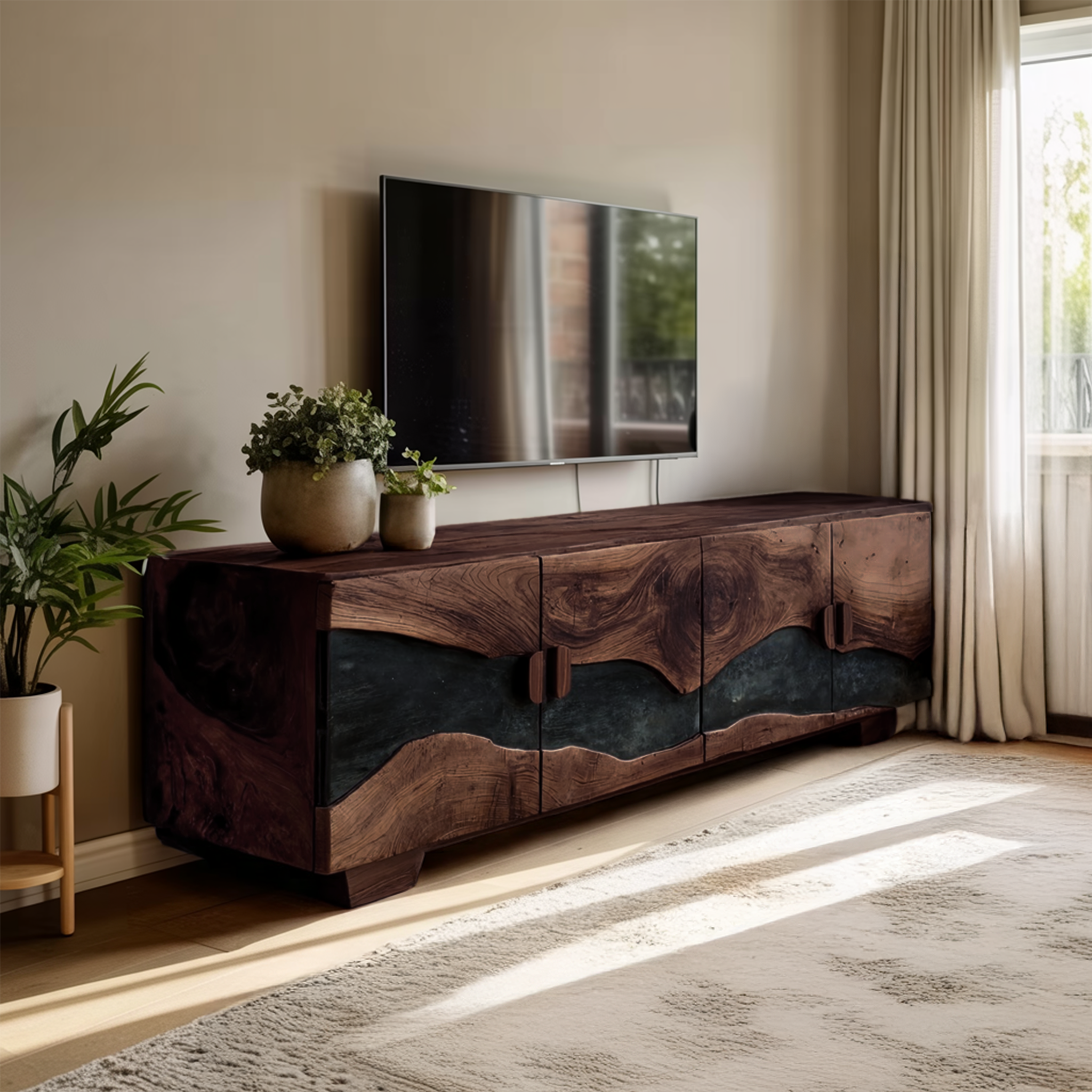Mid Century Solid Wood TV Console For Living Room Decor