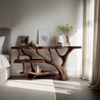 Farmhouse Wooden Live Edge Console Table For Country Living Room Decor