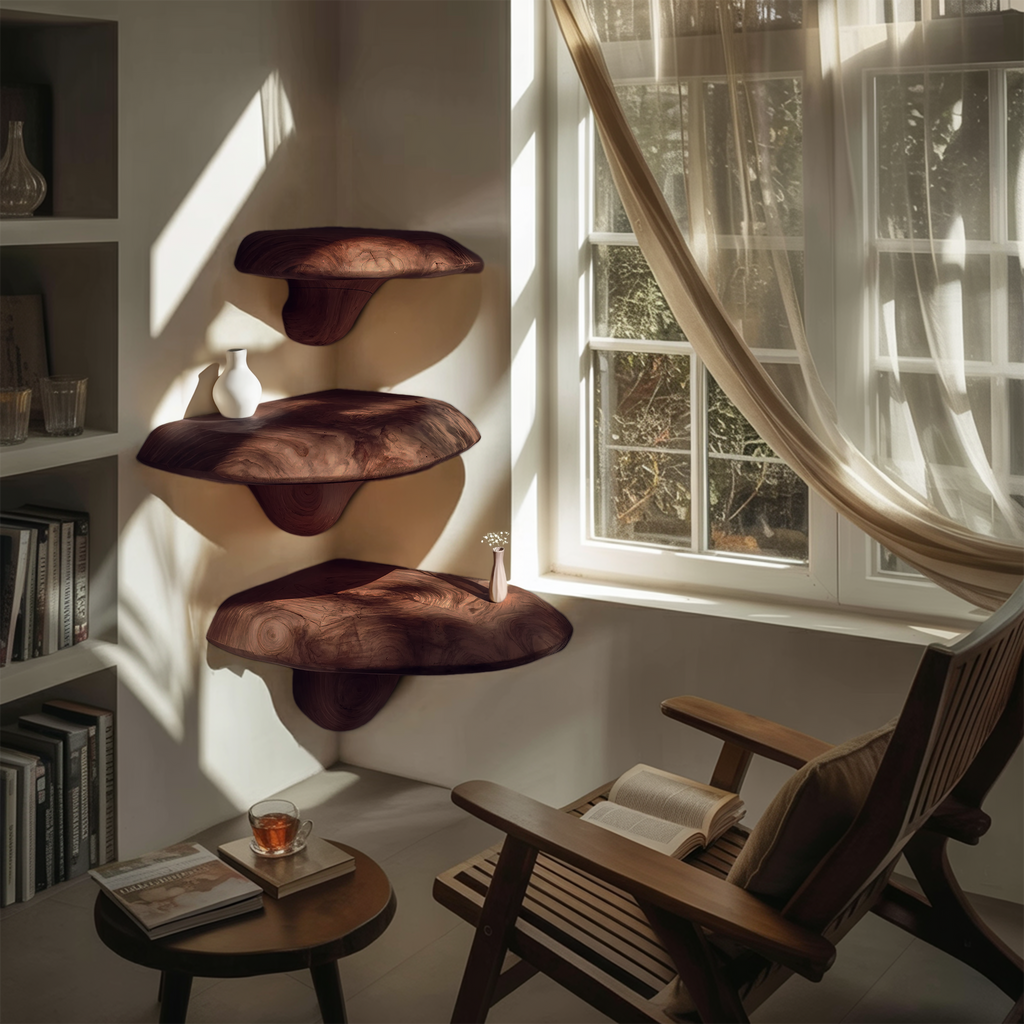 Farmhouse Solid Wood Mushroom Shelf For Bedroom Decor And Furniture Design