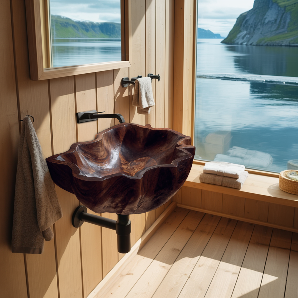 Mid Century Live Edge Wood Basin For Sophisticated Bathroom Furniture