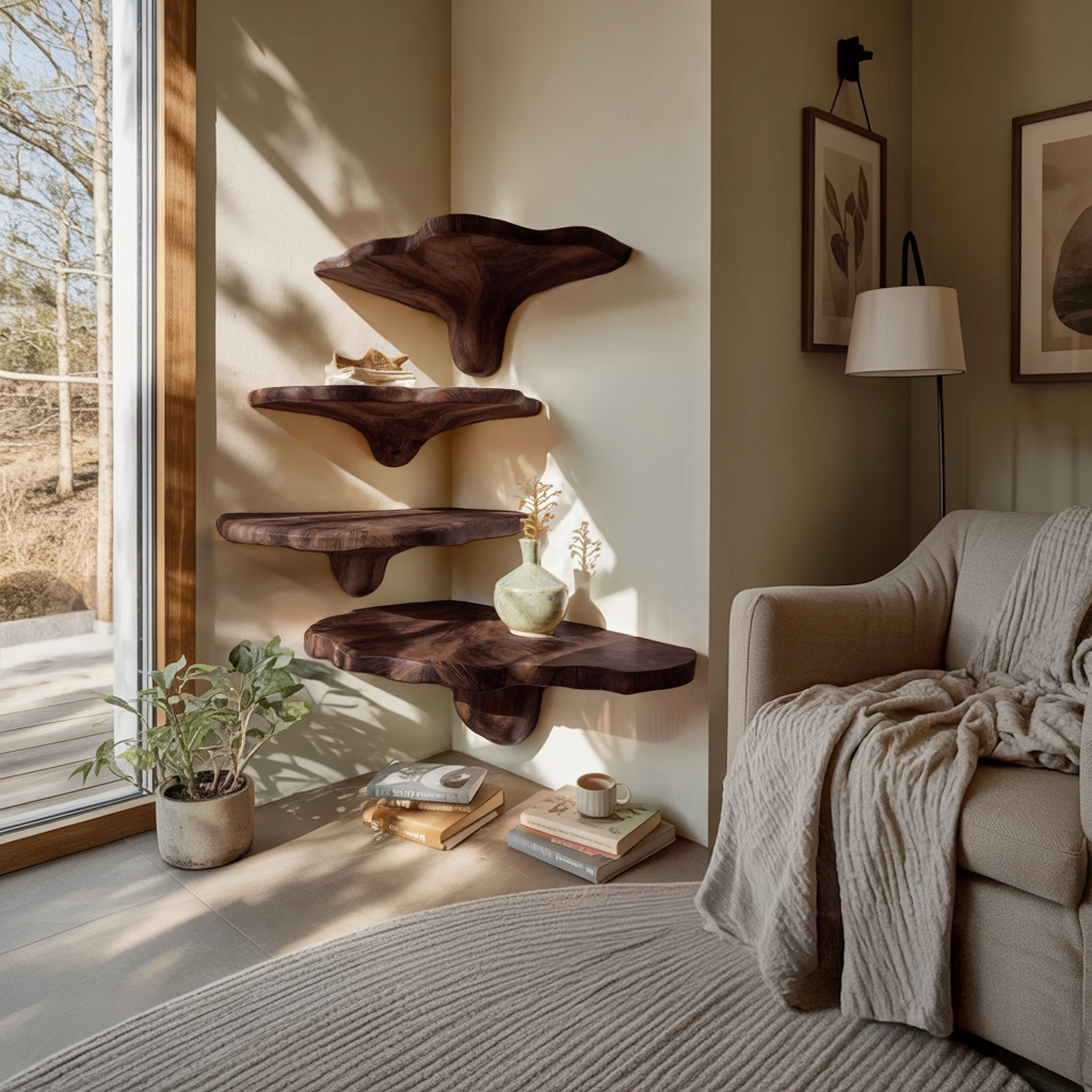 Handcrafted Solid Wood Mushroom Shelf For Entryway And Living Room Decor