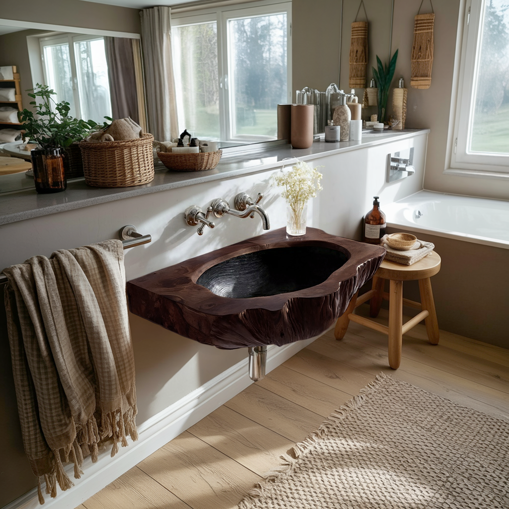 Mid Century Wall Mounted Wooden Bathroom Sink For Unique Bathroom Decor