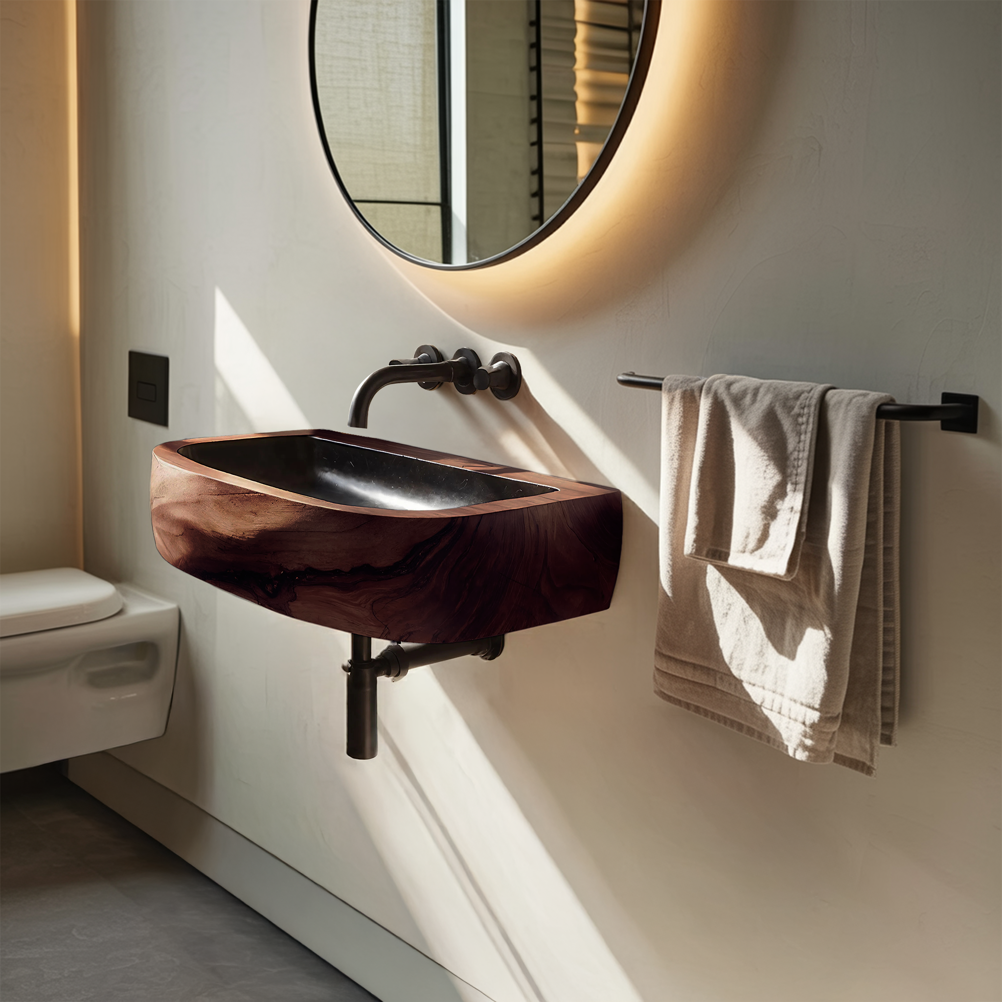 Mid Century Wall Mounted Wooden Bathroom Sink For Modern Bathroom Decor