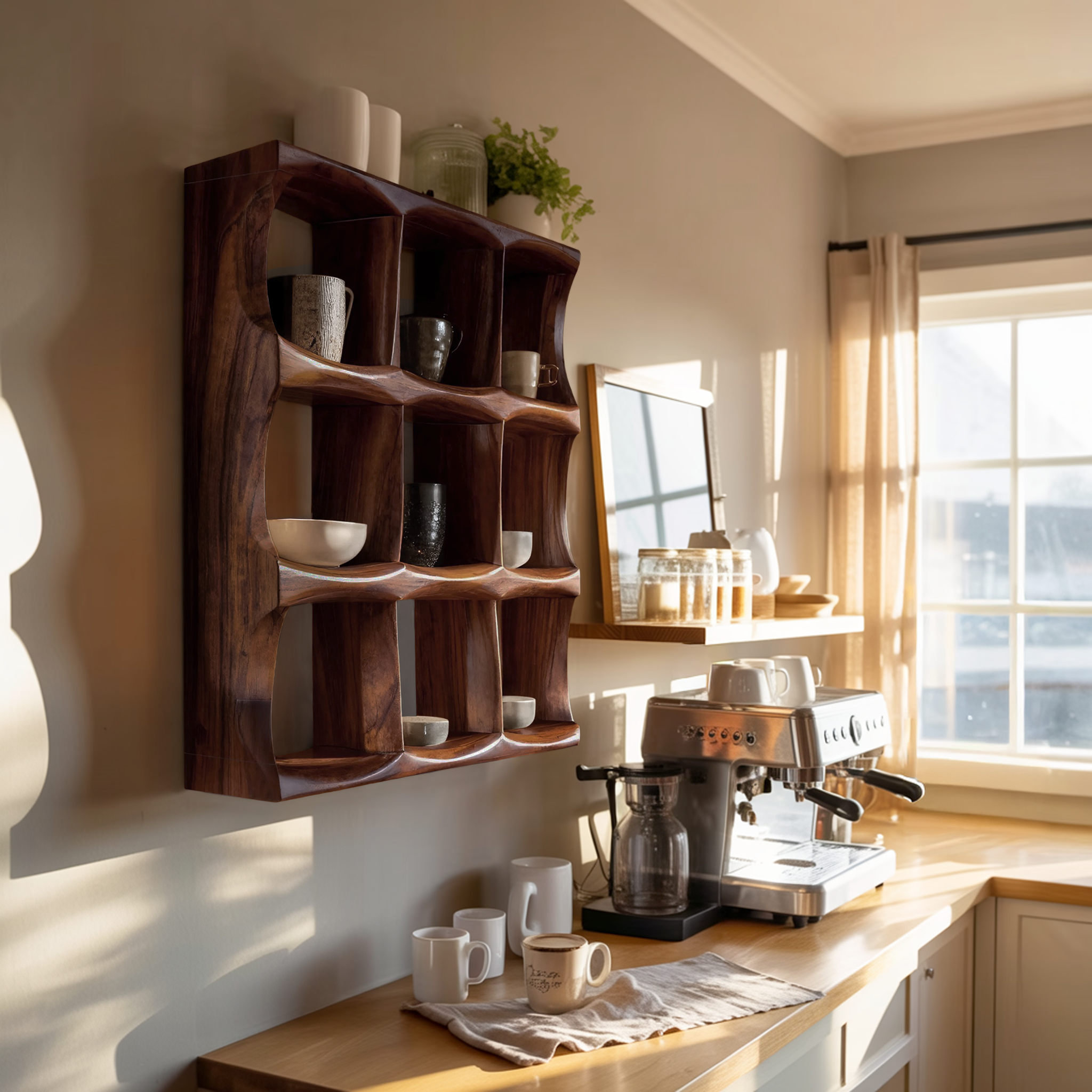 Mid Century Kitchen Wall Shelf For Cozy Cooking Space