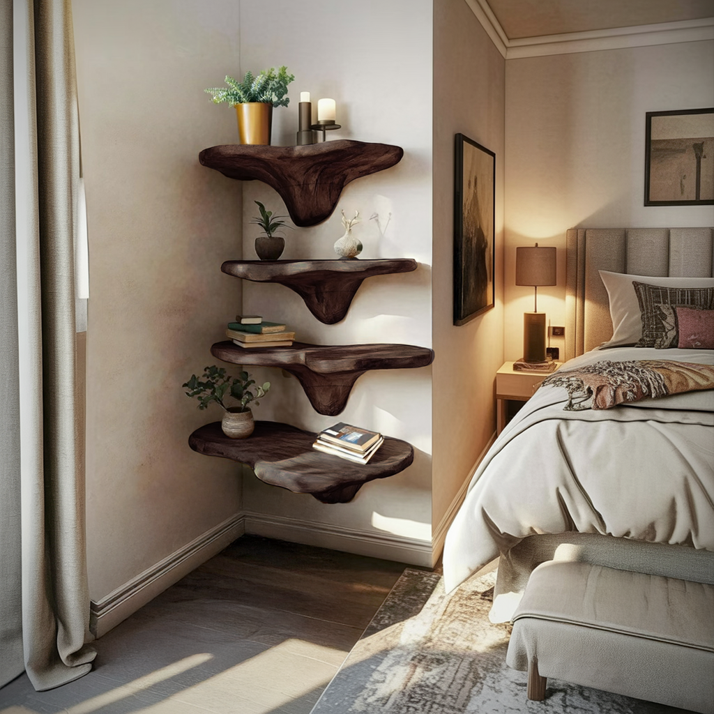 Handcrafted Wooden Live Edge Mushroom Shelf For Unique Home Decor