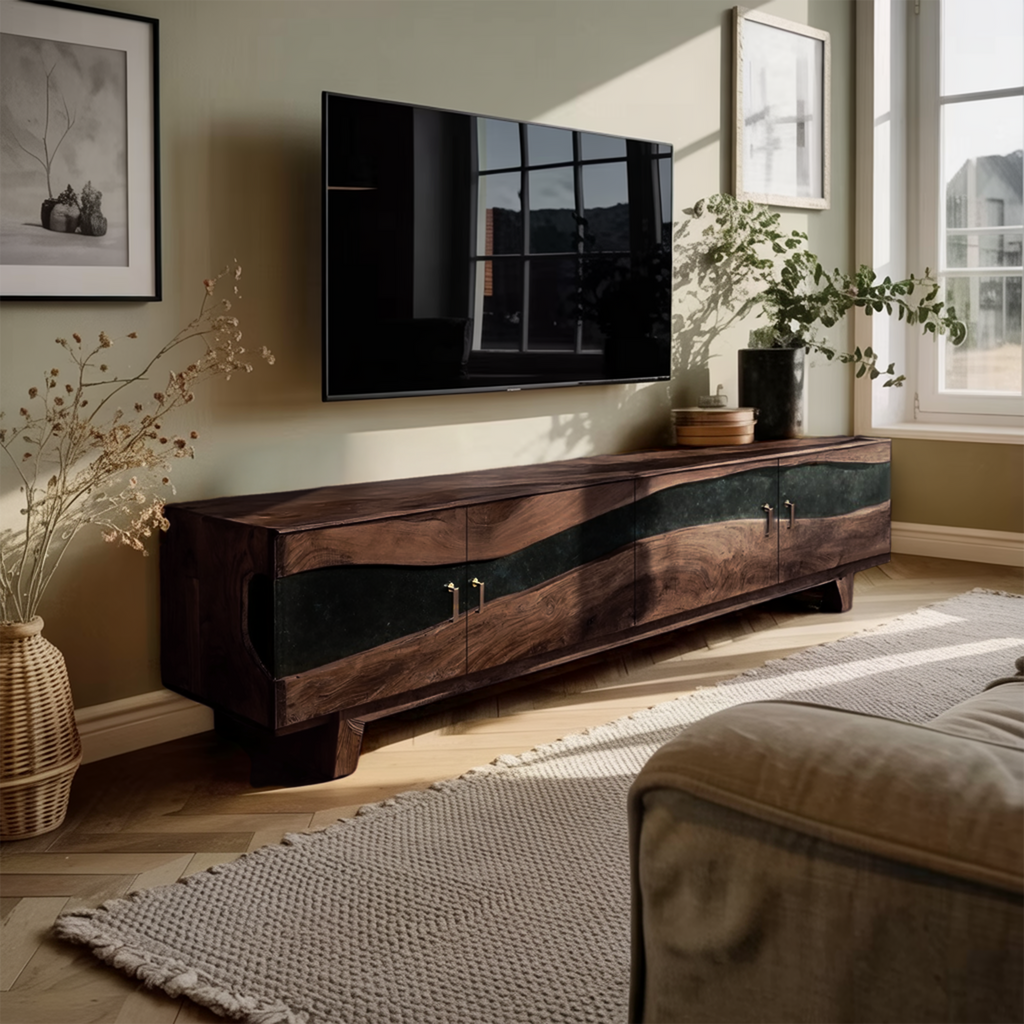 Farmhouse Wooden Live Edge TV Stand For Bedroom Decor