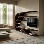 Modern Sculptural Wavy Carved Media Console For Living Room