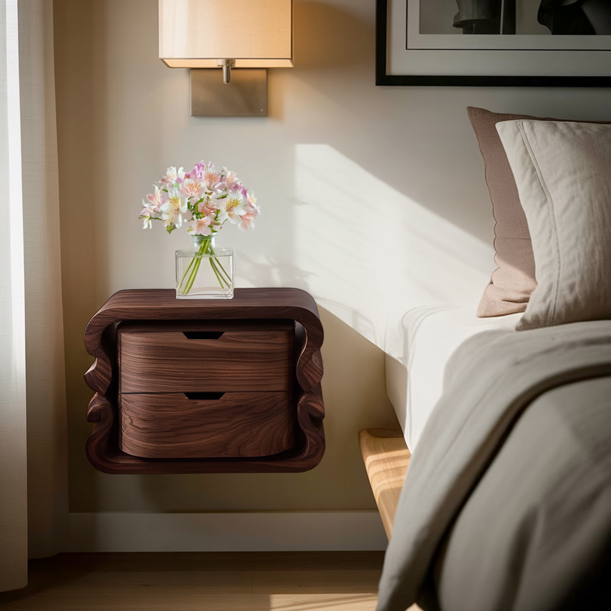 Sculptural Floating Nightstand For Modern Bedroom