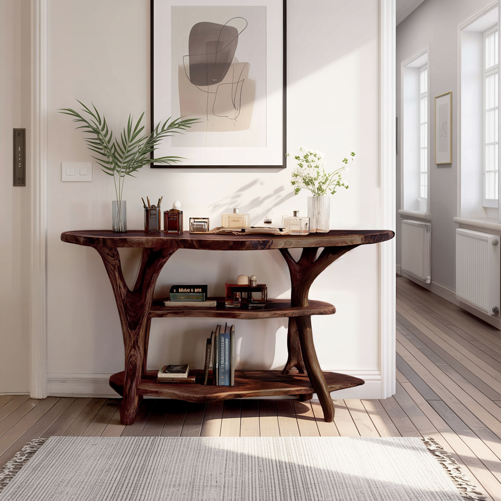 Handcrafted Wooden Live Edge Console Table For Stylish Entryway Furniture