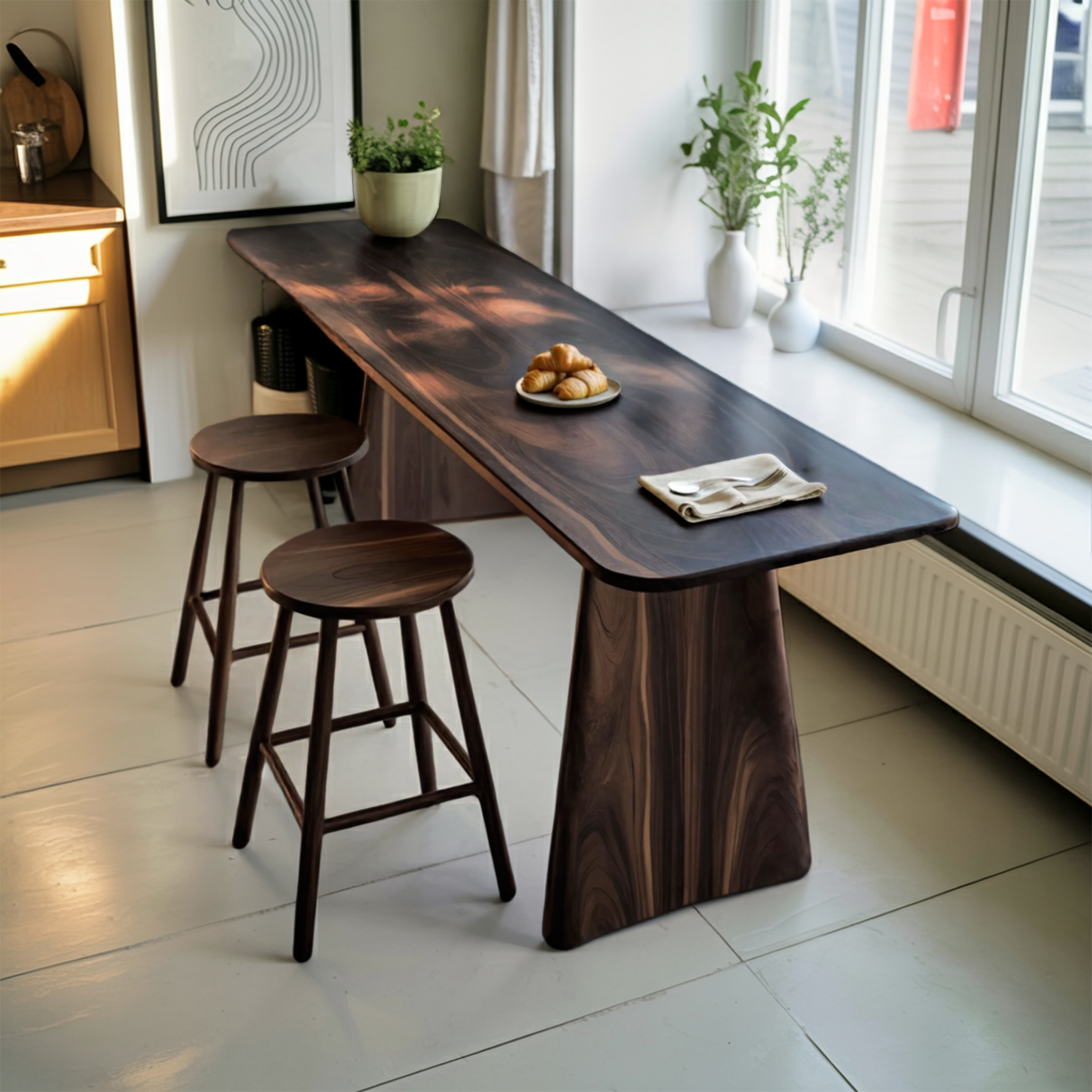 Modern Minimalist Wood Bar Table For Kitchen And Dining