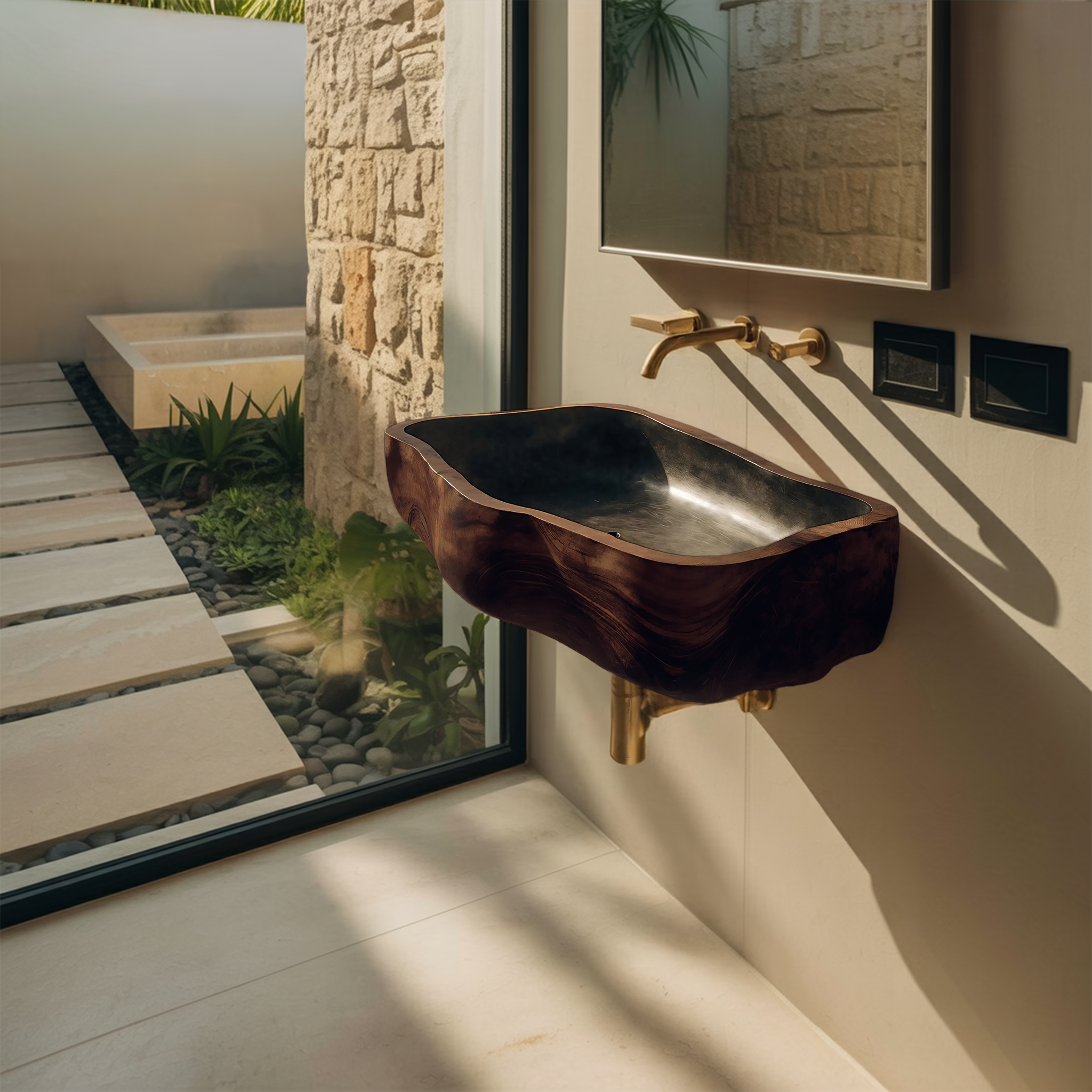 Mid Century Wooden Wall Mounted Bathroom Sink For Elegant Bathroom Design