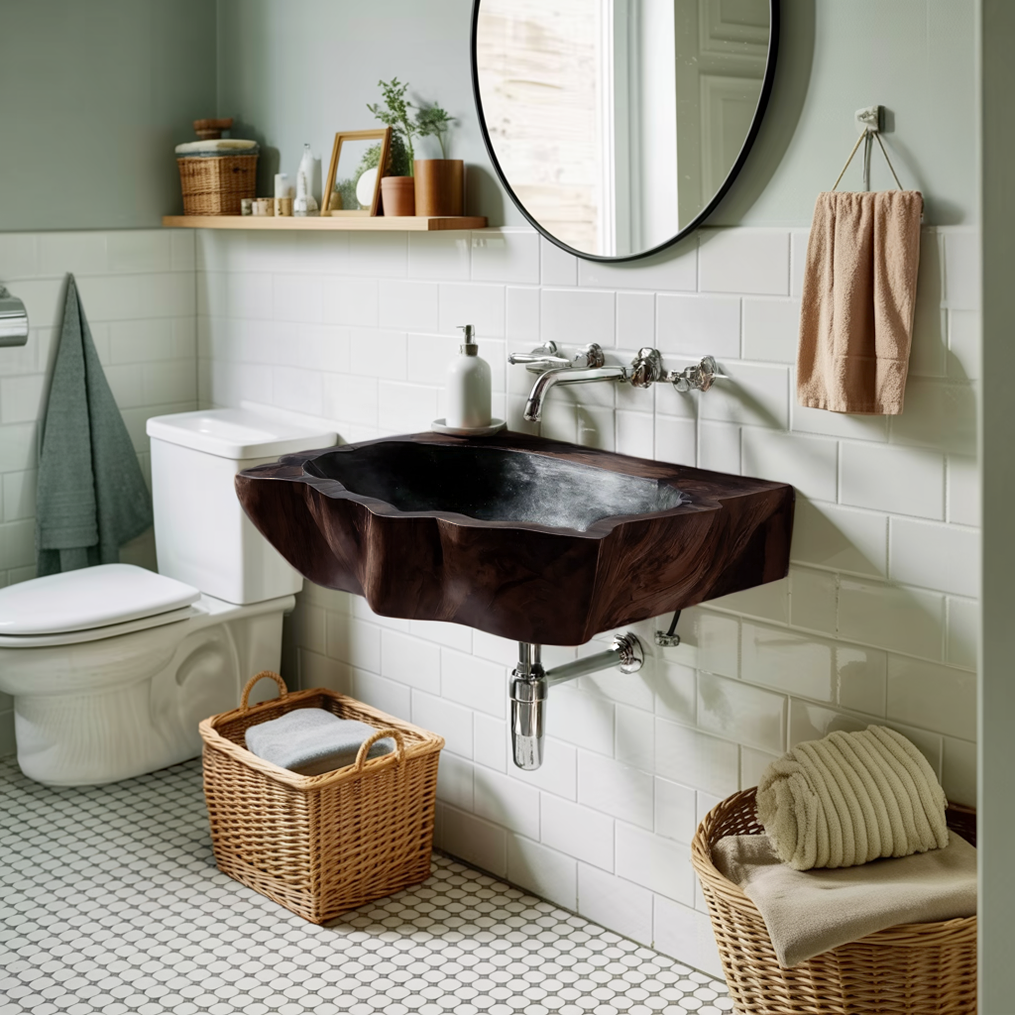 Farmhouse Wall Mounted Wooden Bathroom Sink For Vintage Bathroom Decor