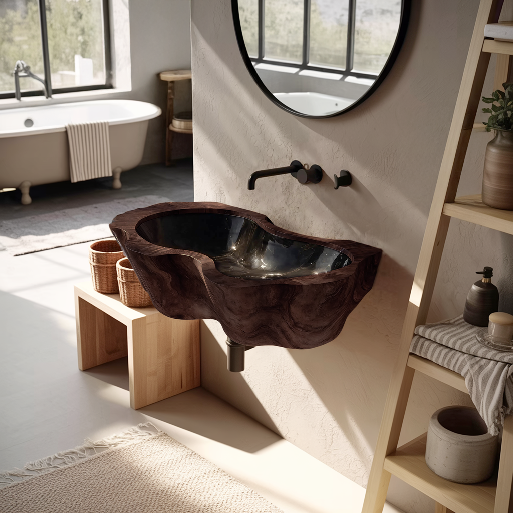 Farmhouse Live Edge Wood Vanity Sink For Natural Furniture Decor