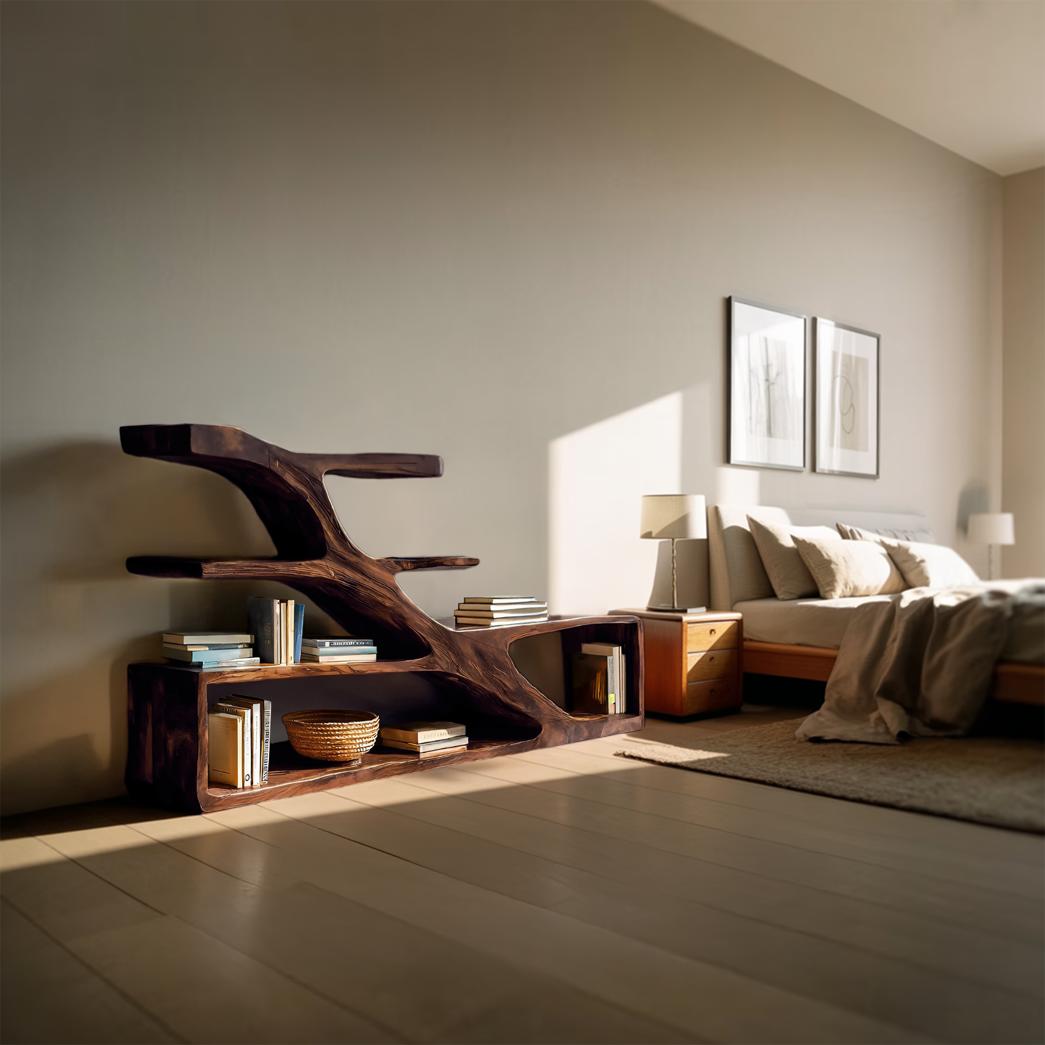 Modern Sculptural Curved Bookcase For Living Room Interior
