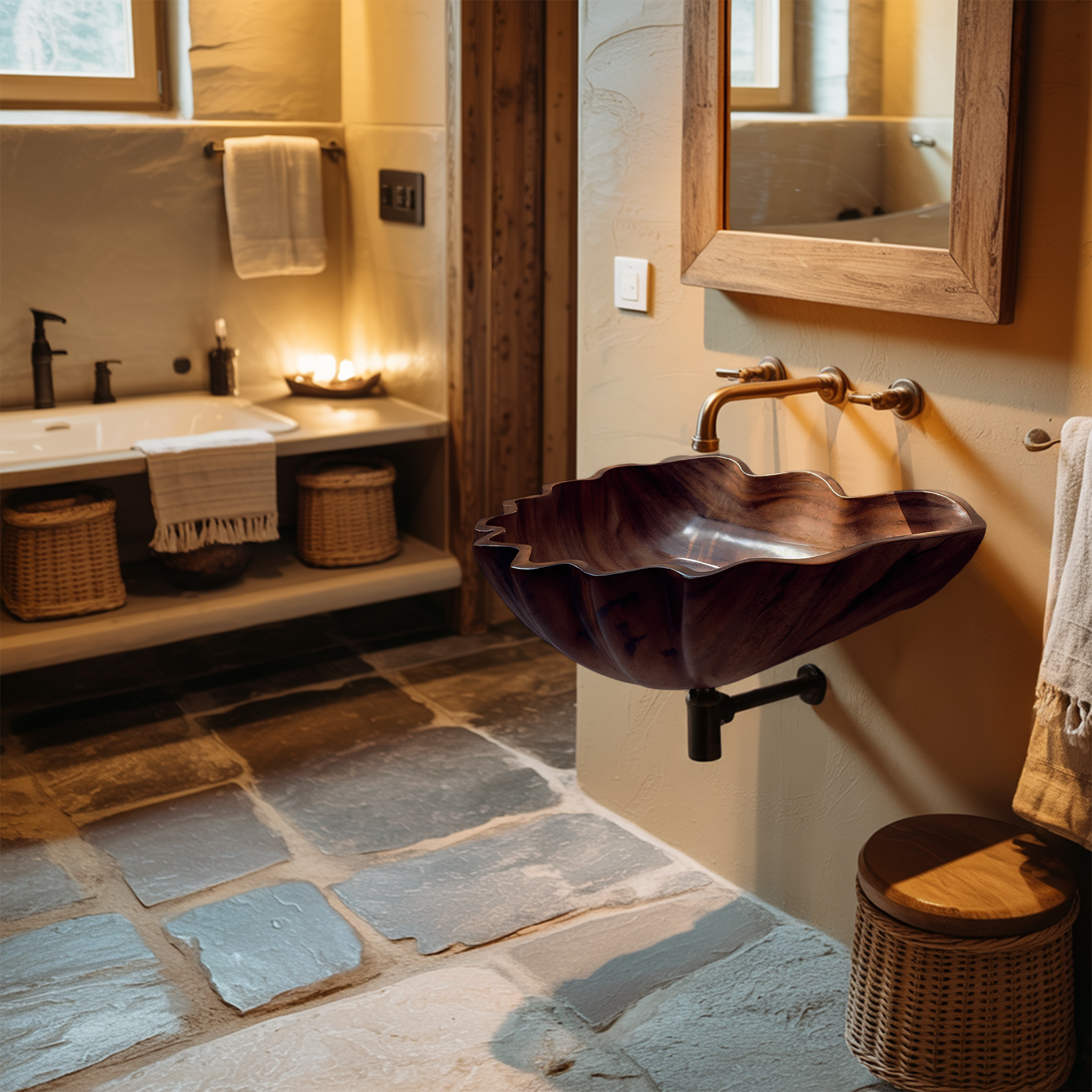 Handcrafted Solid Wood Wash Basin For Luxury Bathroom Furniture Decor