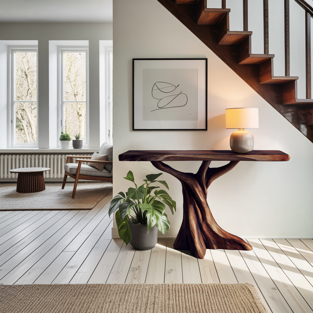 Farmhouse Solid Wood Console Table Organic Sculptural For Bedroom Decor
